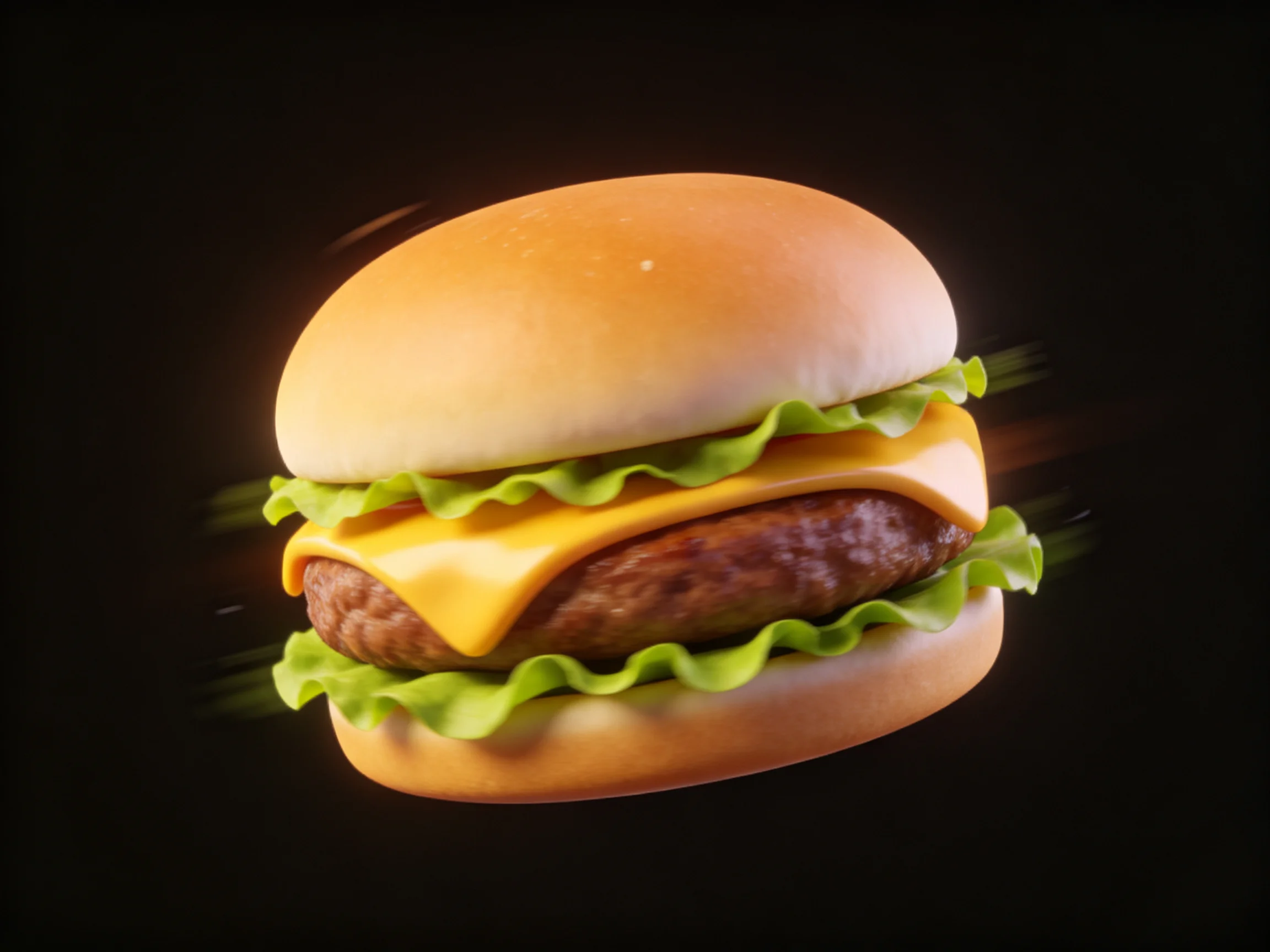 A single-layered cheeseburger with golden bun, melted cheese, and crisp lettuce