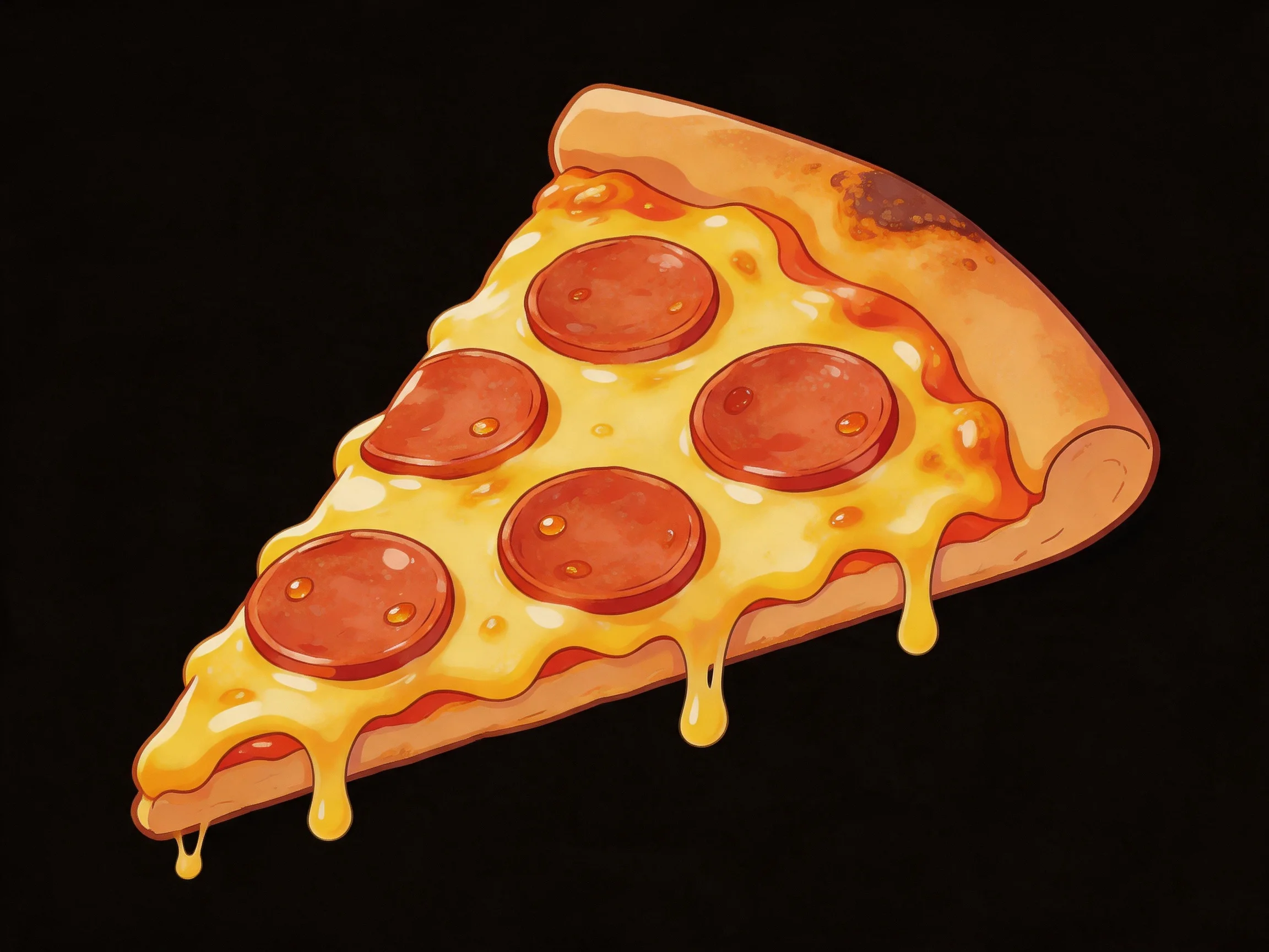 A single slice of pepperoni pizza with dripping melted cheese