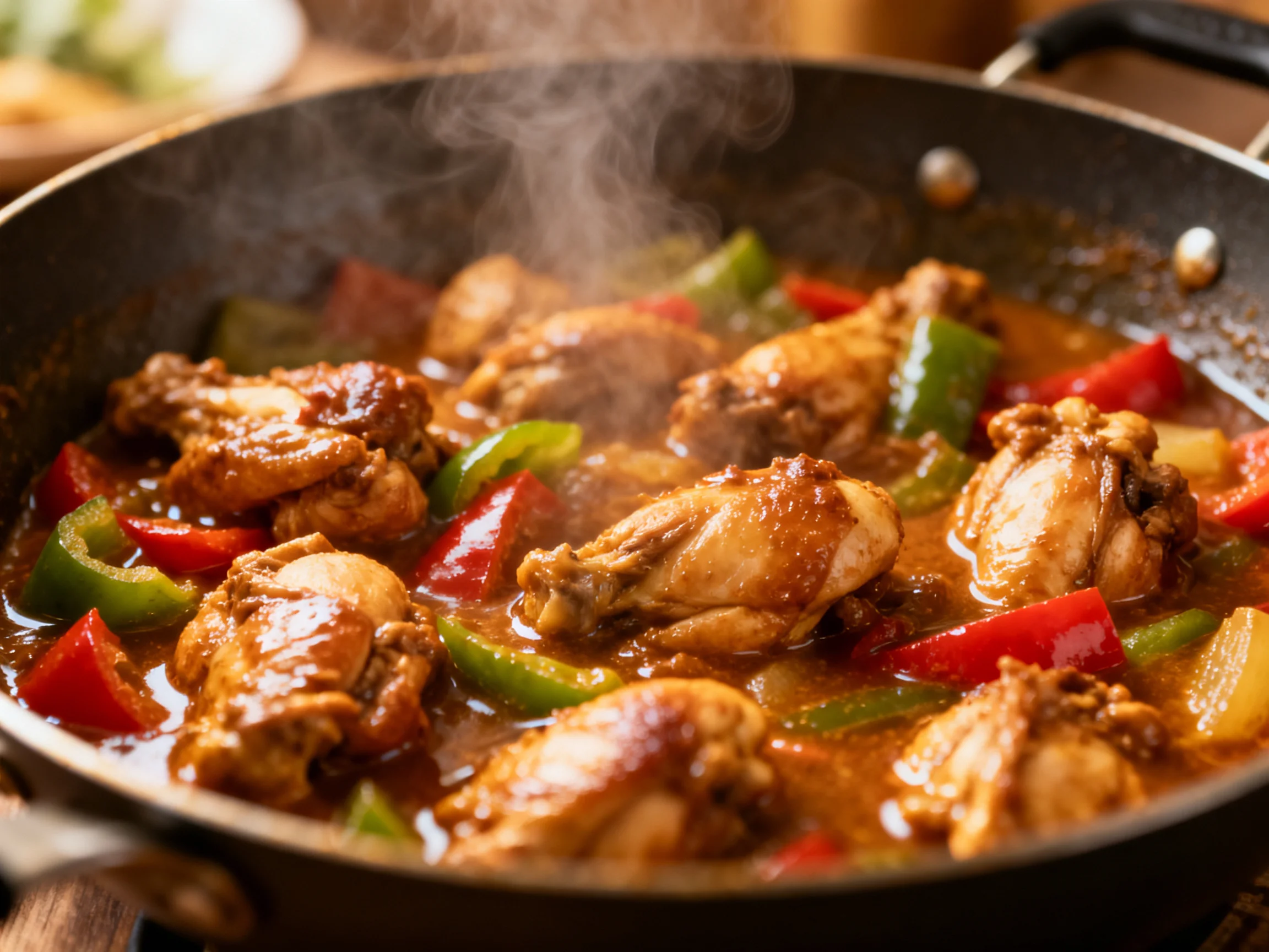 Chicken Wings with Red and Green Peppers in a Rich Brown Sauce
