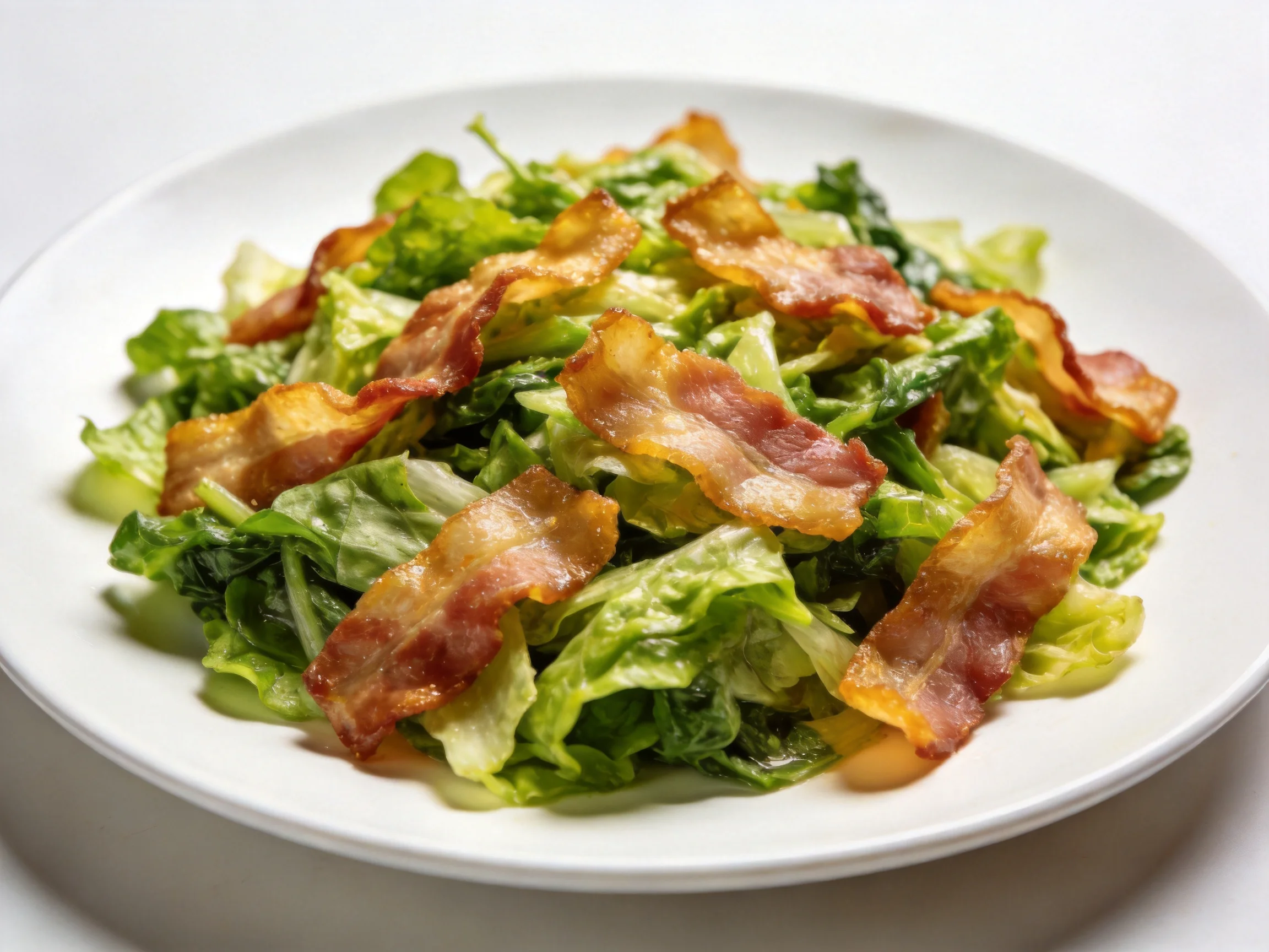 Crispy bacon strips served over fresh green lettuce salad