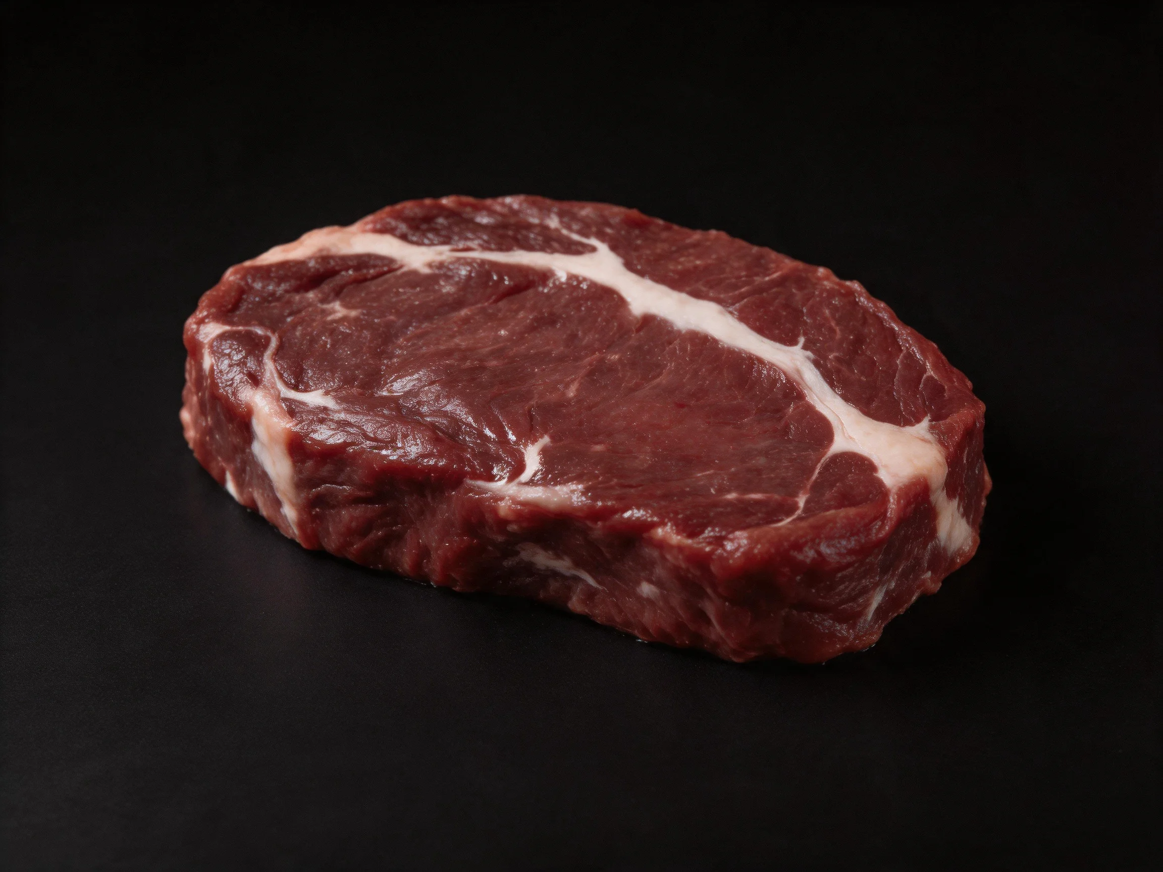 Fresh raw beef steak with marbling fat on black backdrop