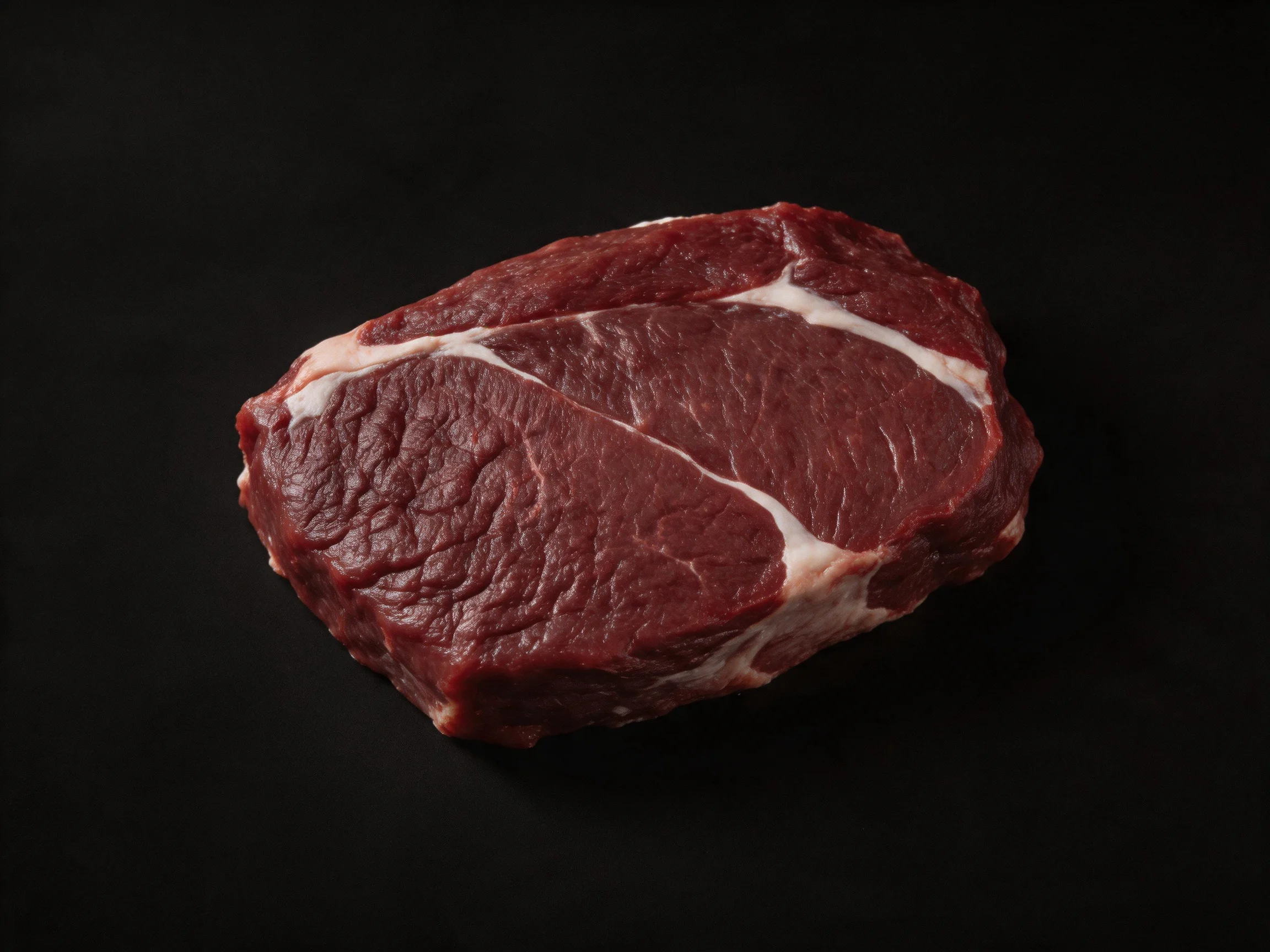 Fresh raw beef steak with white marbling on black