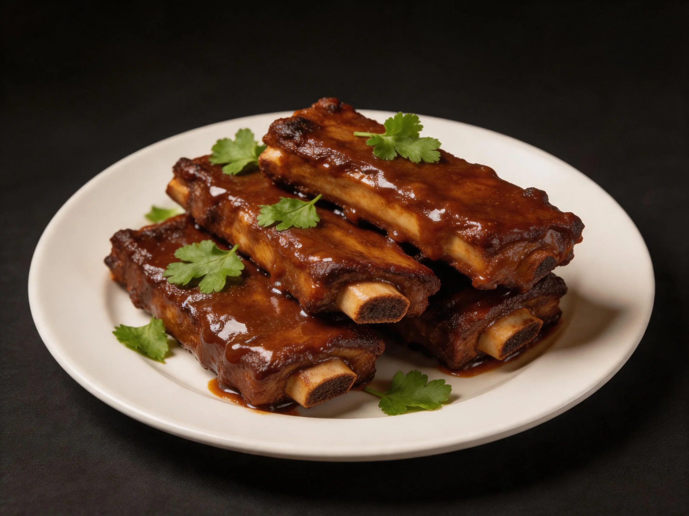 Glossy BBQ Ribs with Fresh Cilantro Garnish