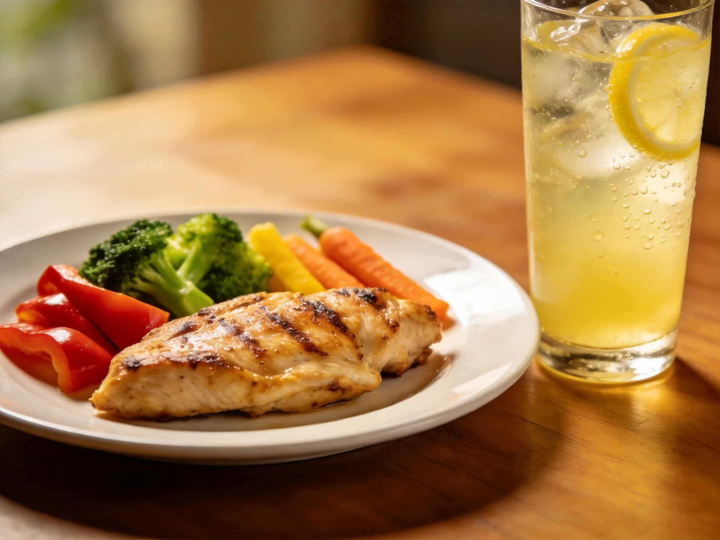 Grilled Chicken Breast with Mixed Vegetables and Lemonade