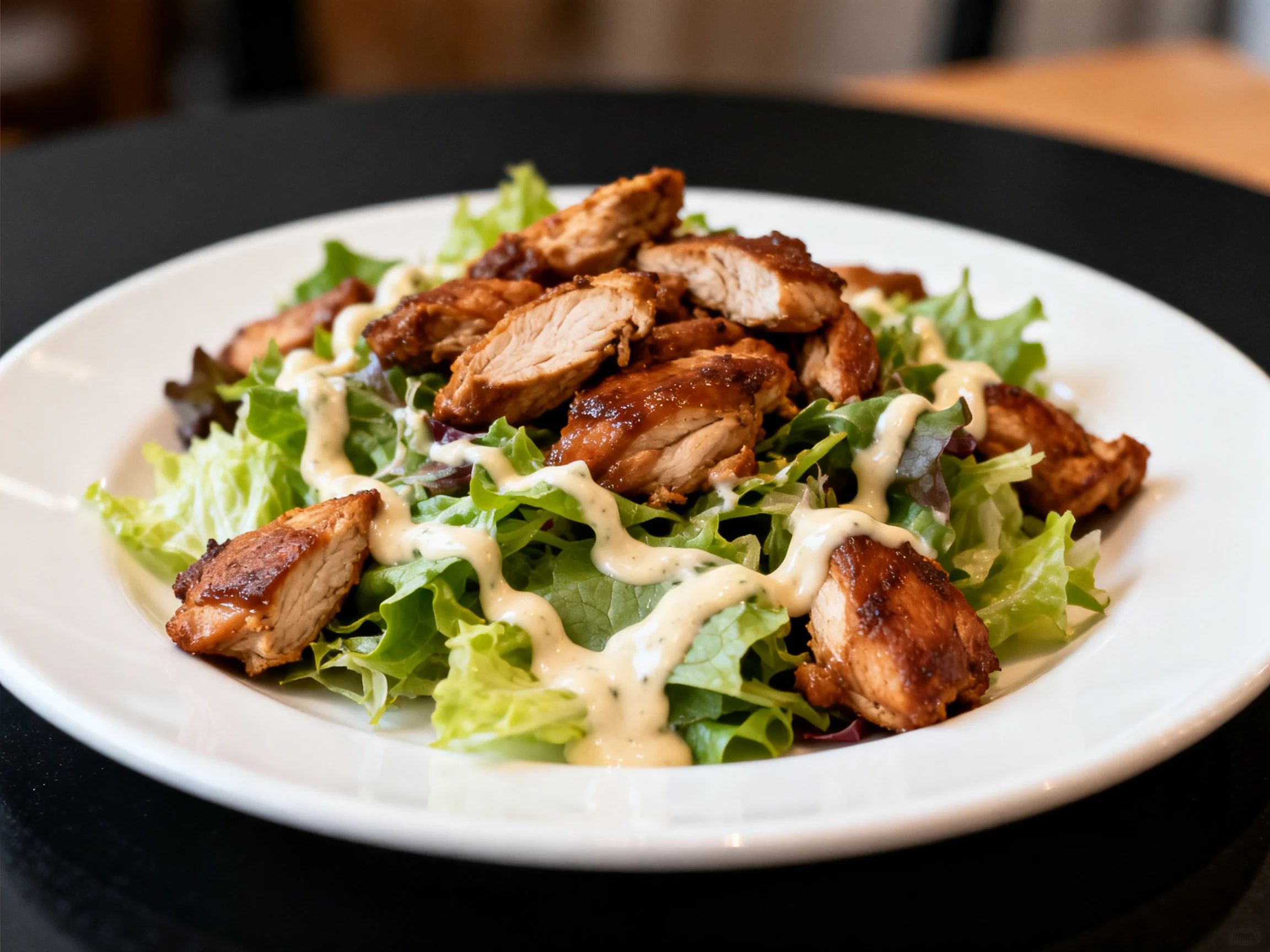 Grilled Chicken Salad with Creamy Dressing on Fresh Mixed Greens
