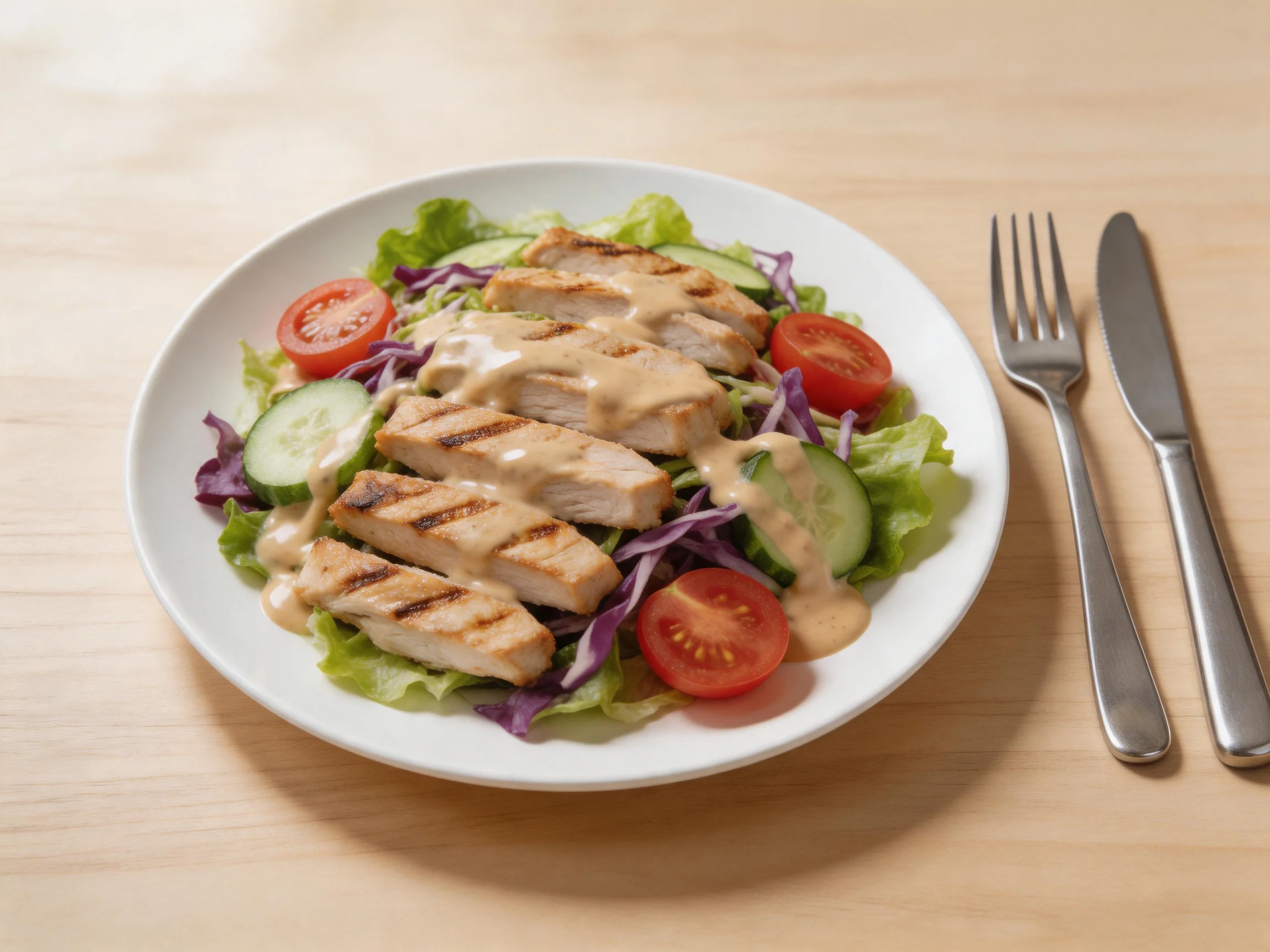 Grilled Chicken Salad with Mixed Vegetables and Creamy Dressing