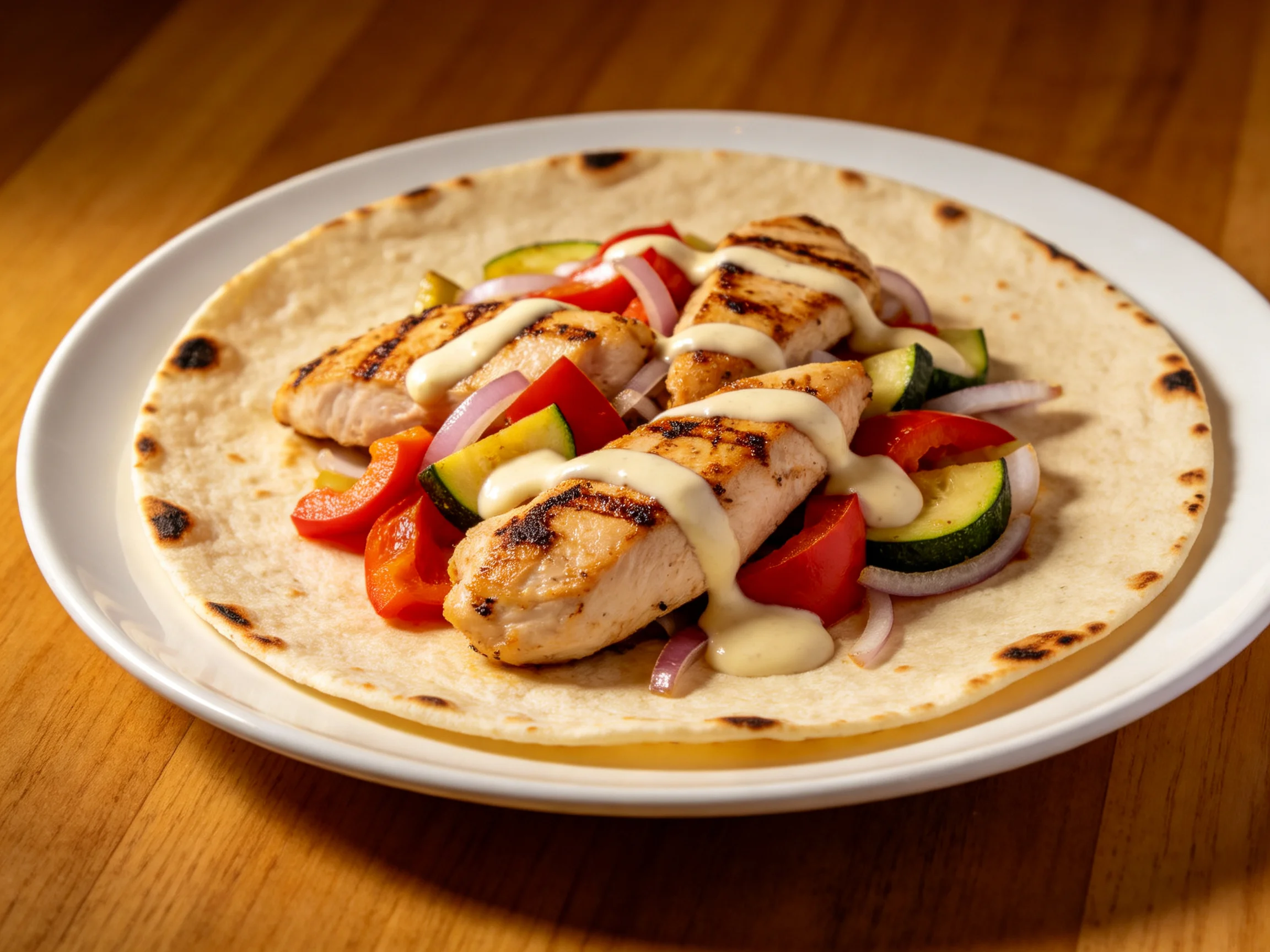 Grilled chicken and vegetable wrap with creamy dressing