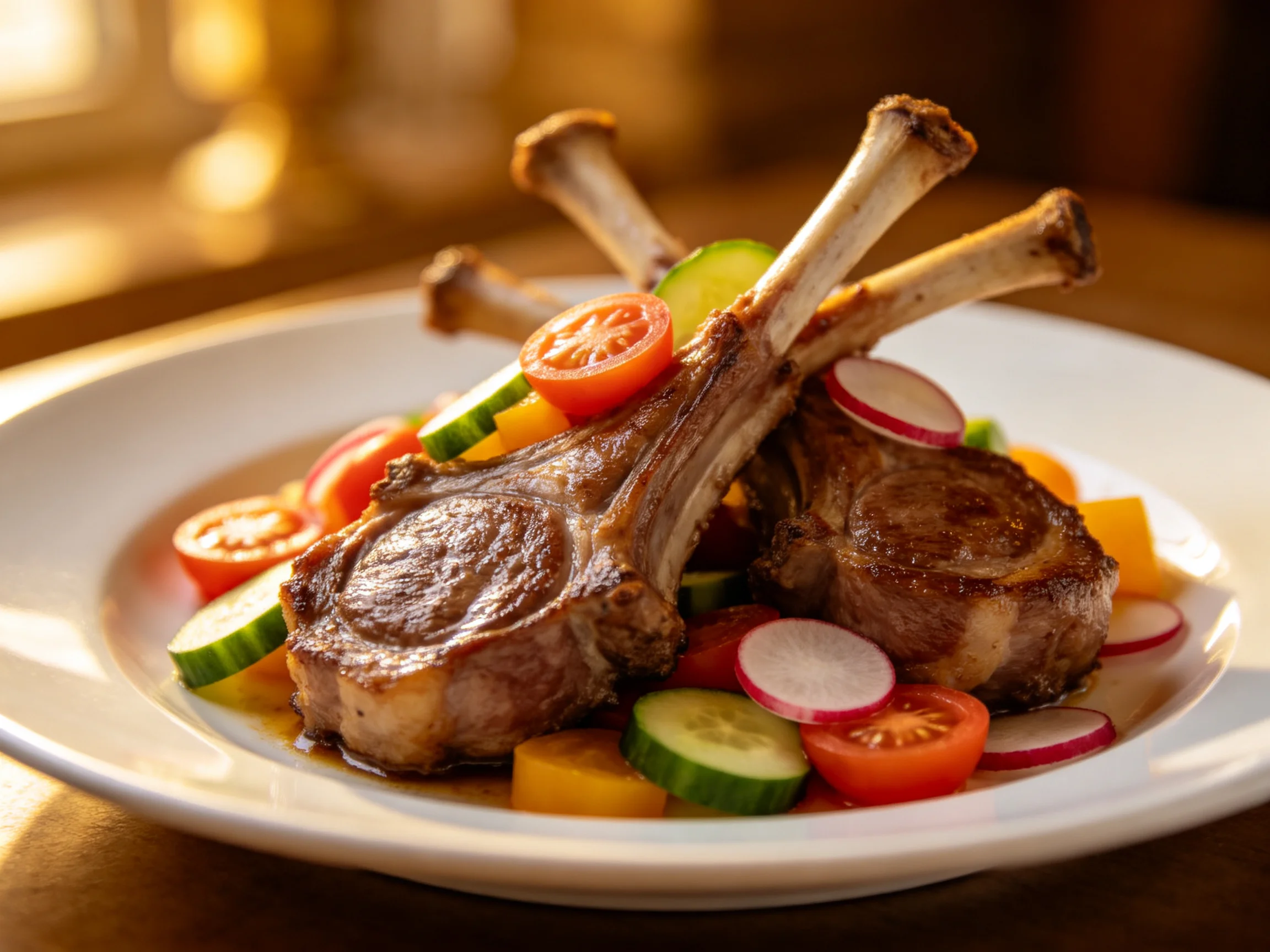 Grilled lamb chops with fresh vegetable medley