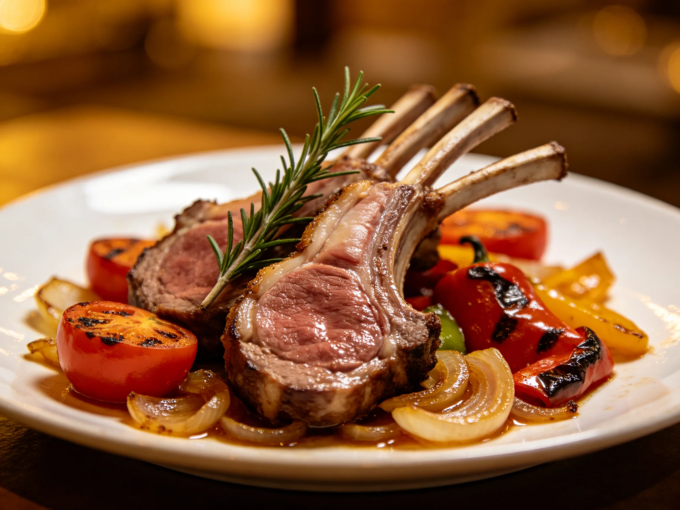 Grilled rack of lamb with roastedvegetables and fresh herbs