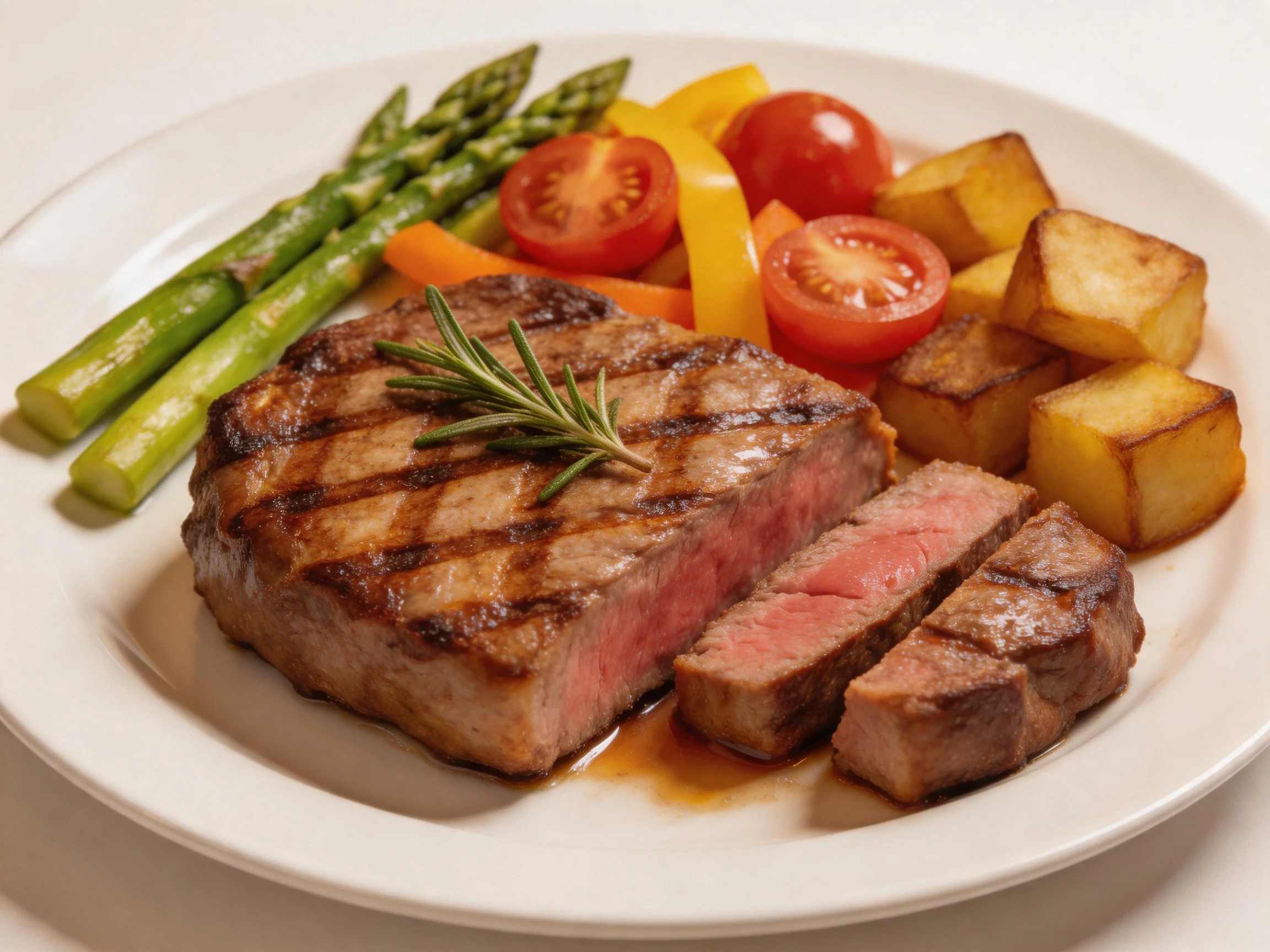 Grilled steak and roasted vegetable medley