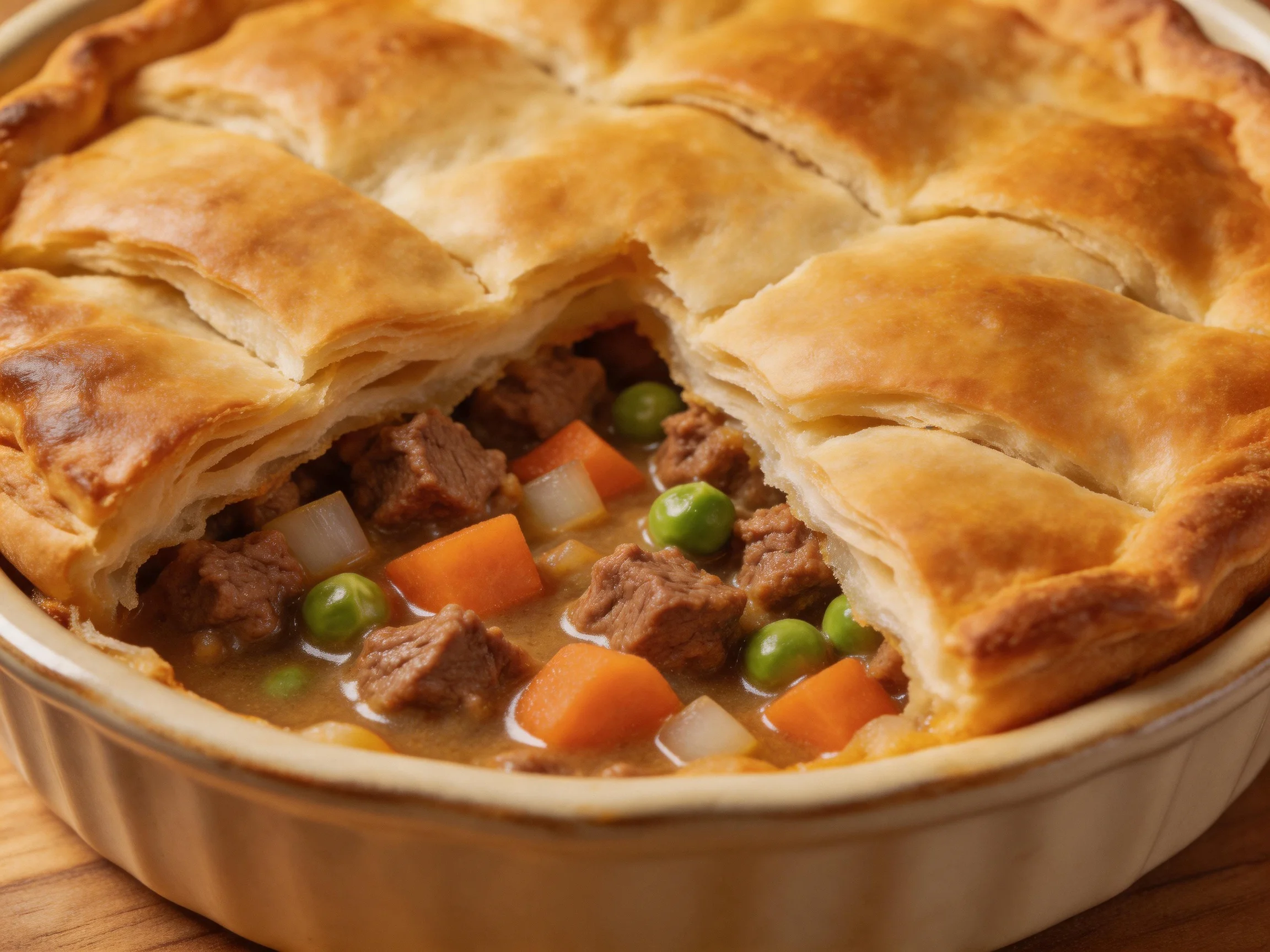 Hearty Beef and Vegetable Pot Pie with Flaky Pastry