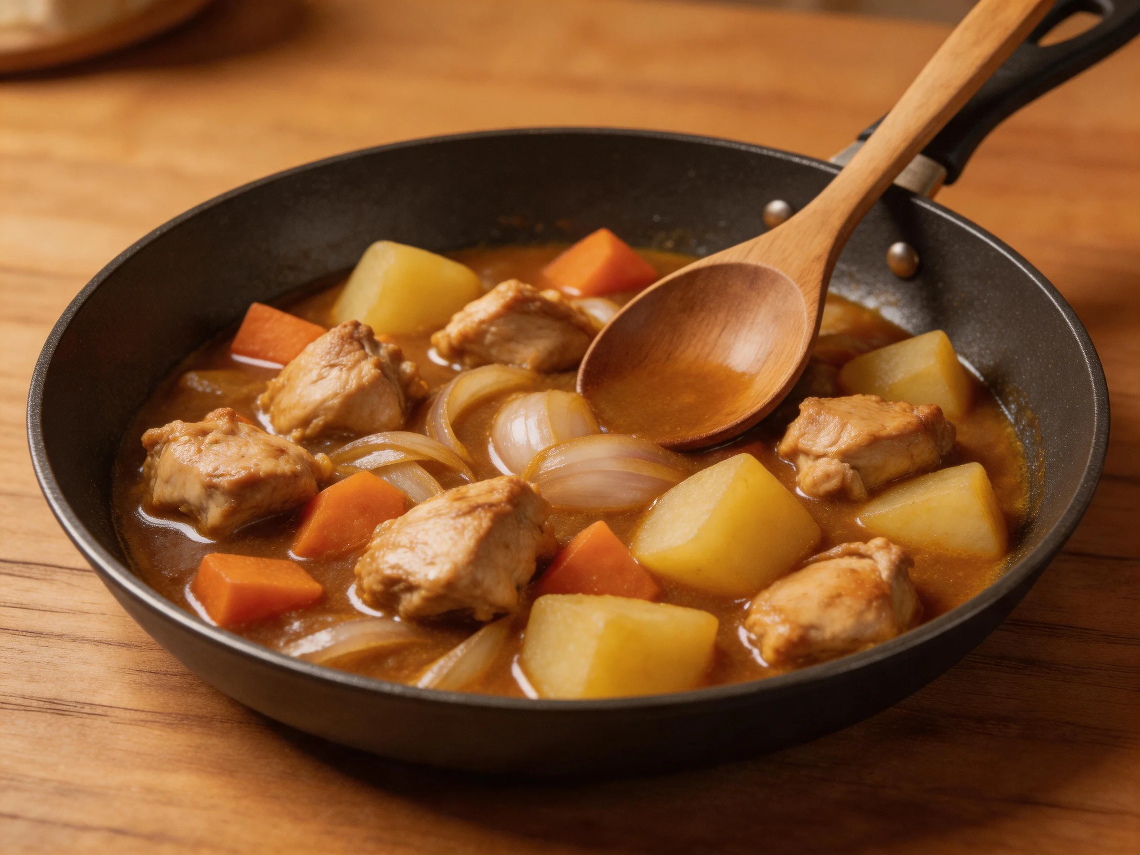 Hearty chicken and vegetable stew in a skillet