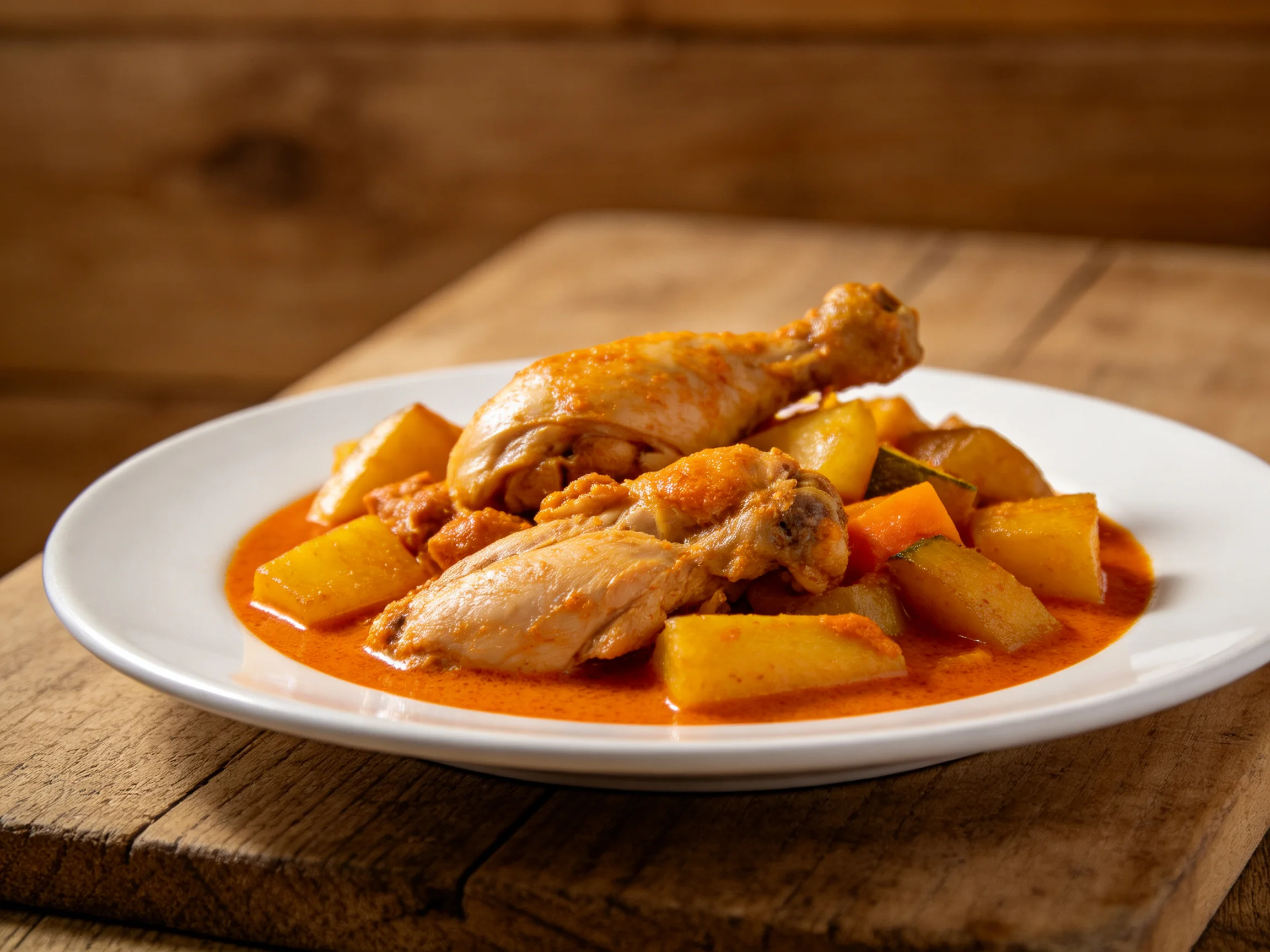 Hearty chicken and vegetable stew in orange sauce