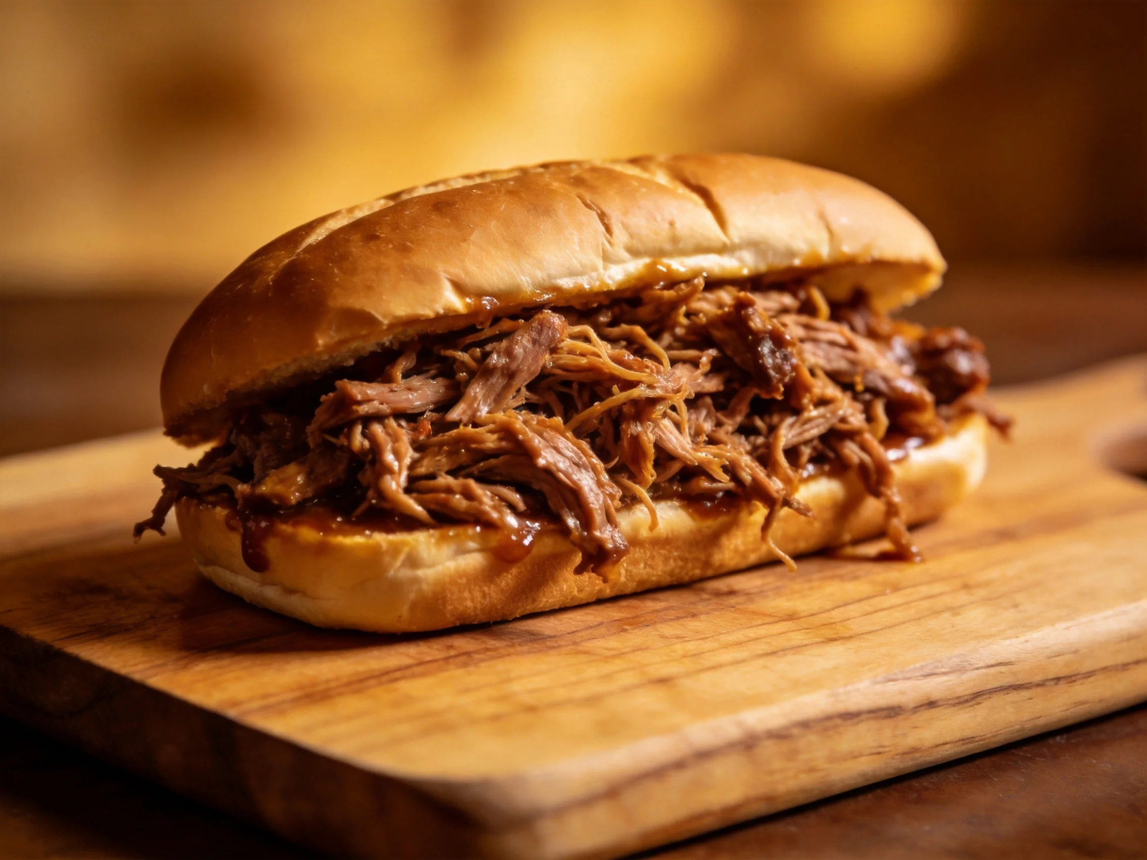 Hearty pulled pork sandwich on a golden bun