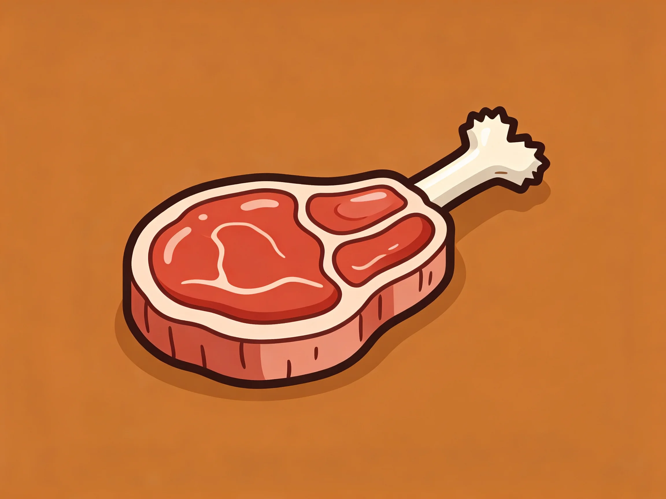 Stylized cartoon illustration of a raw meat cut with attached bone