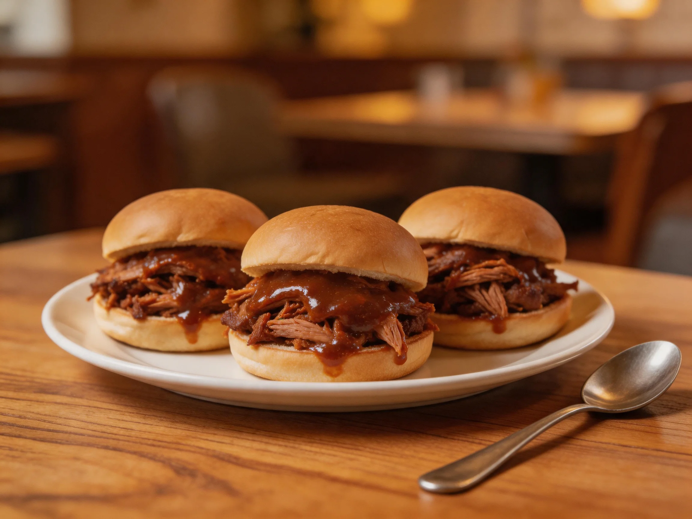 Three BBQ Pulled Pork Sliders with Rich Brown Sauce
