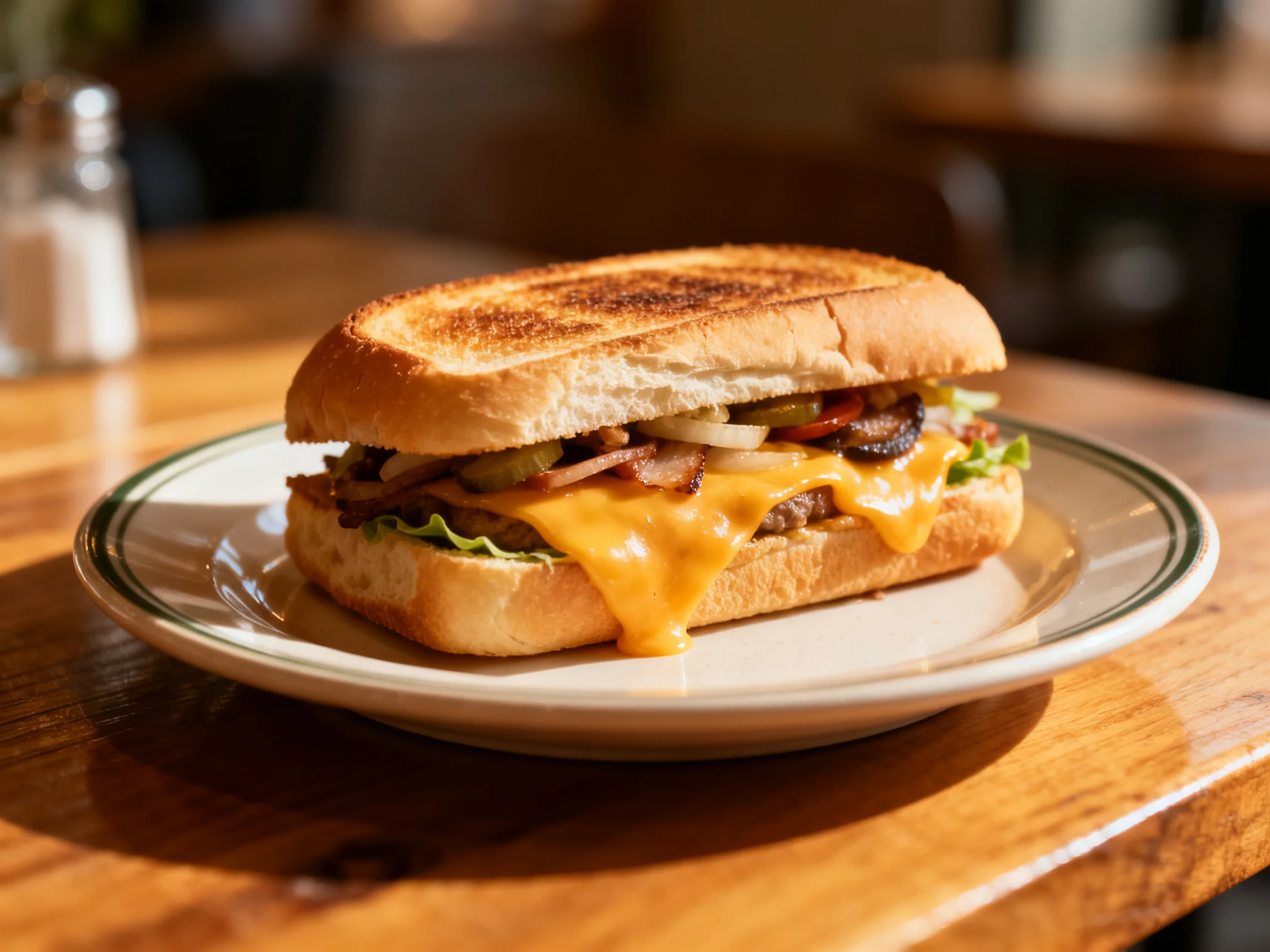 Toasted sub sandwich with melted cheese and fresh fillings