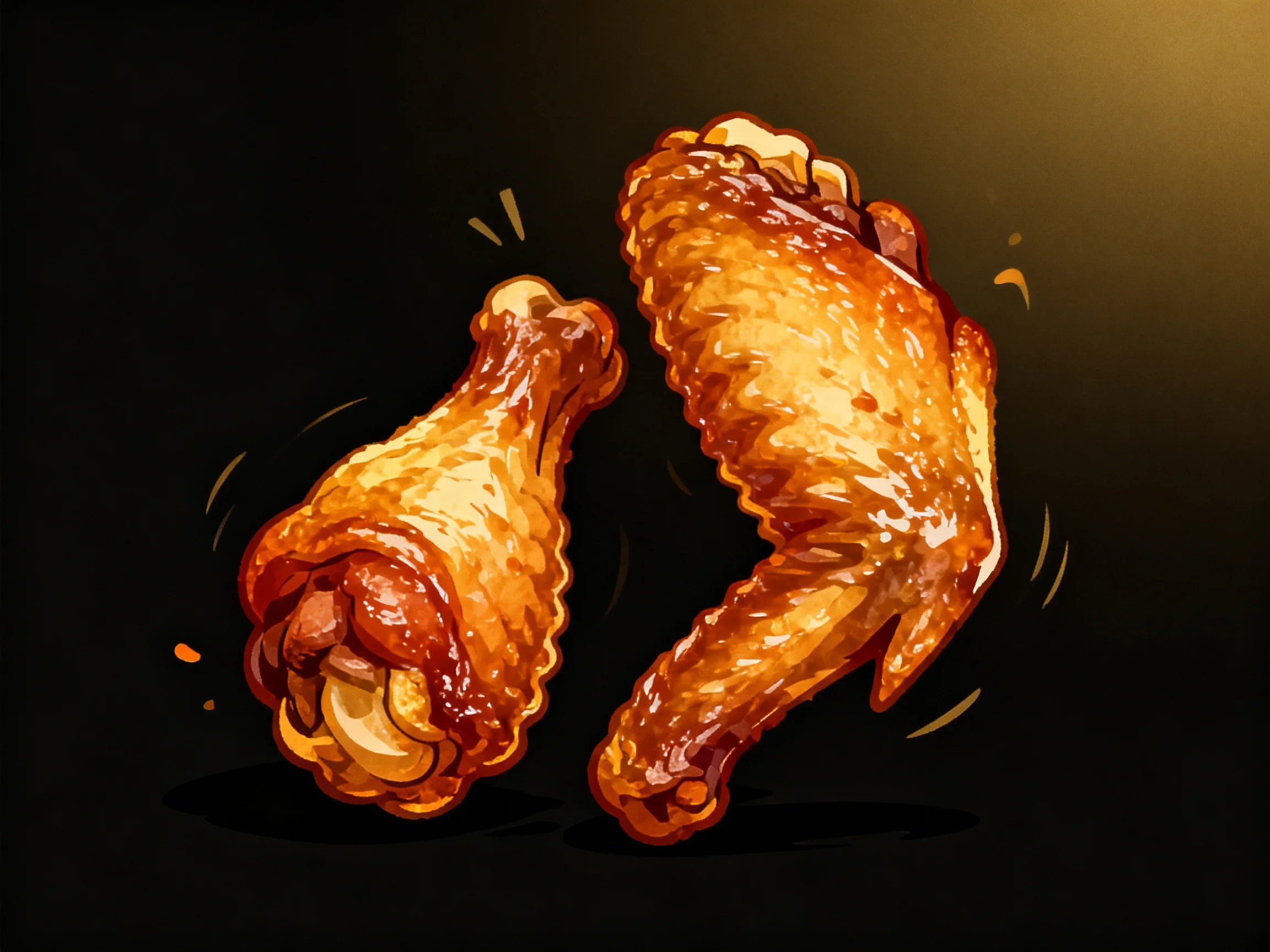 Two glossy golden-brown fried chicken pieces