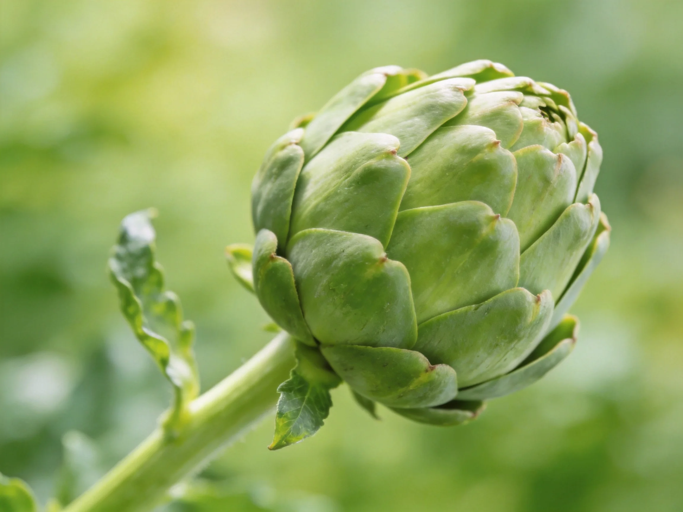 A Close-Up View of a Fresh Green Artichoke Bud with Textured Leaves