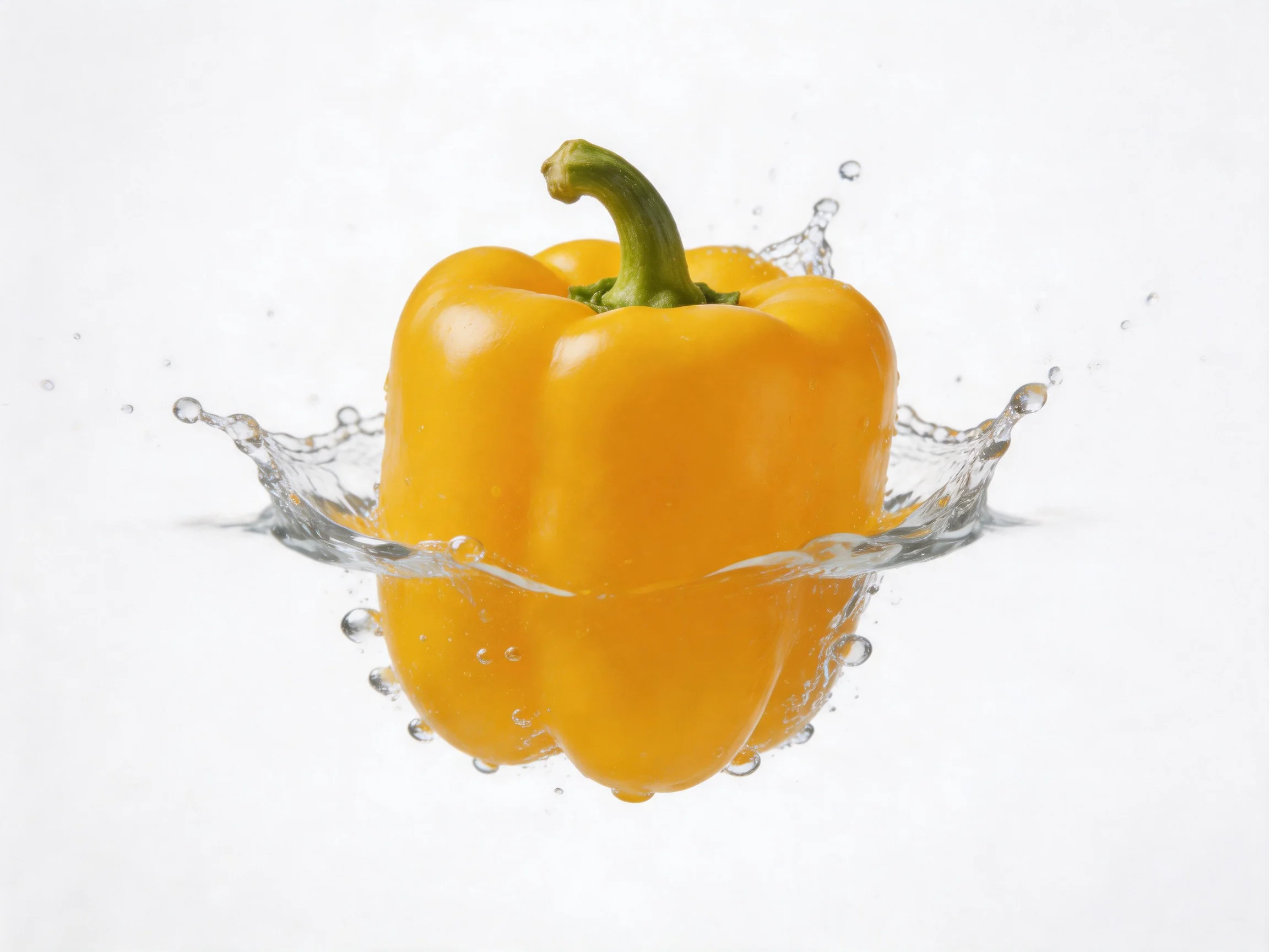 A Vibrant Yellow Bell Pepper Surrounded by Energetic Water Splashes