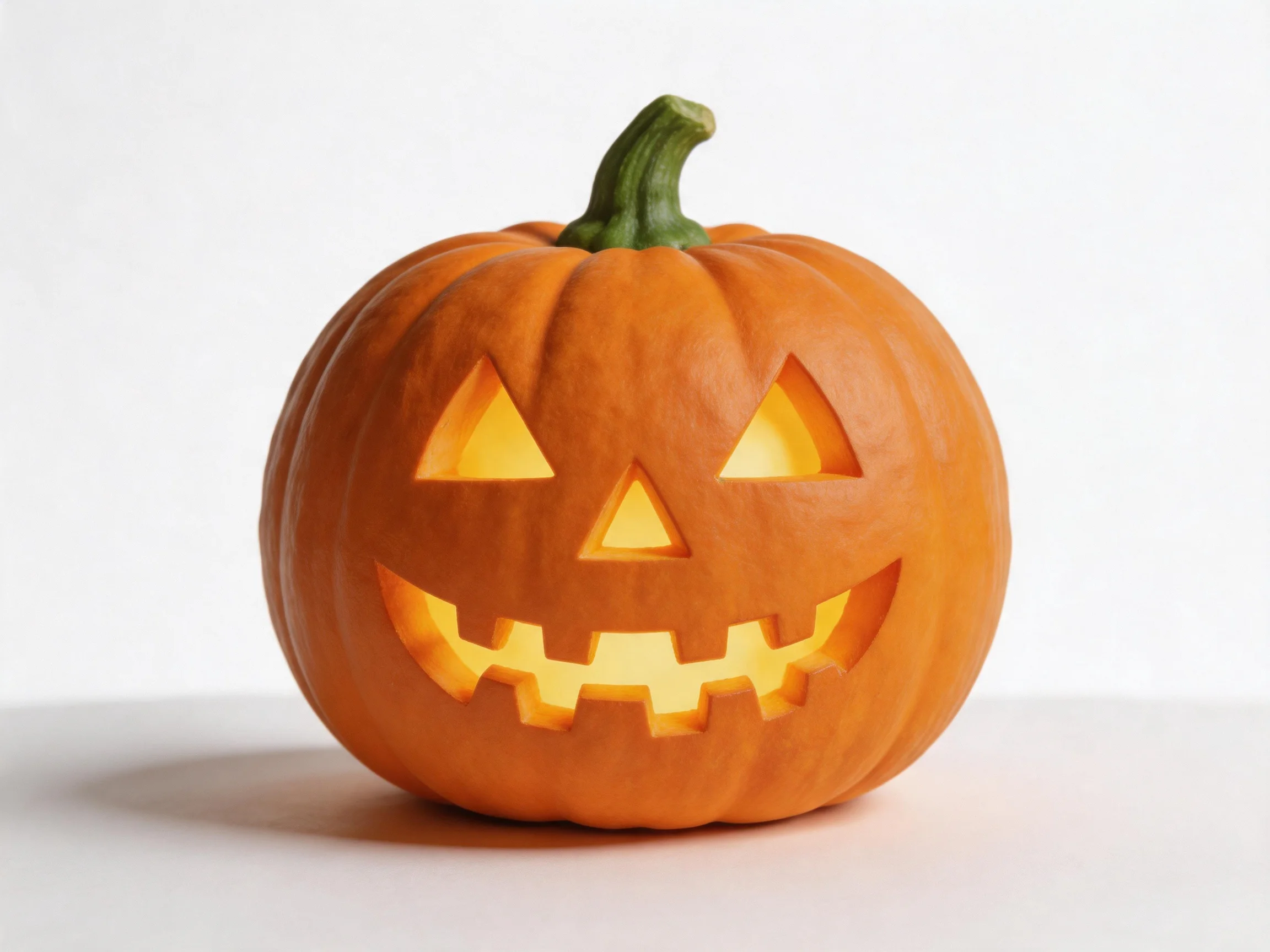 A bright orange jack - o - lantern with triangular eye cutouts and a toothy smile