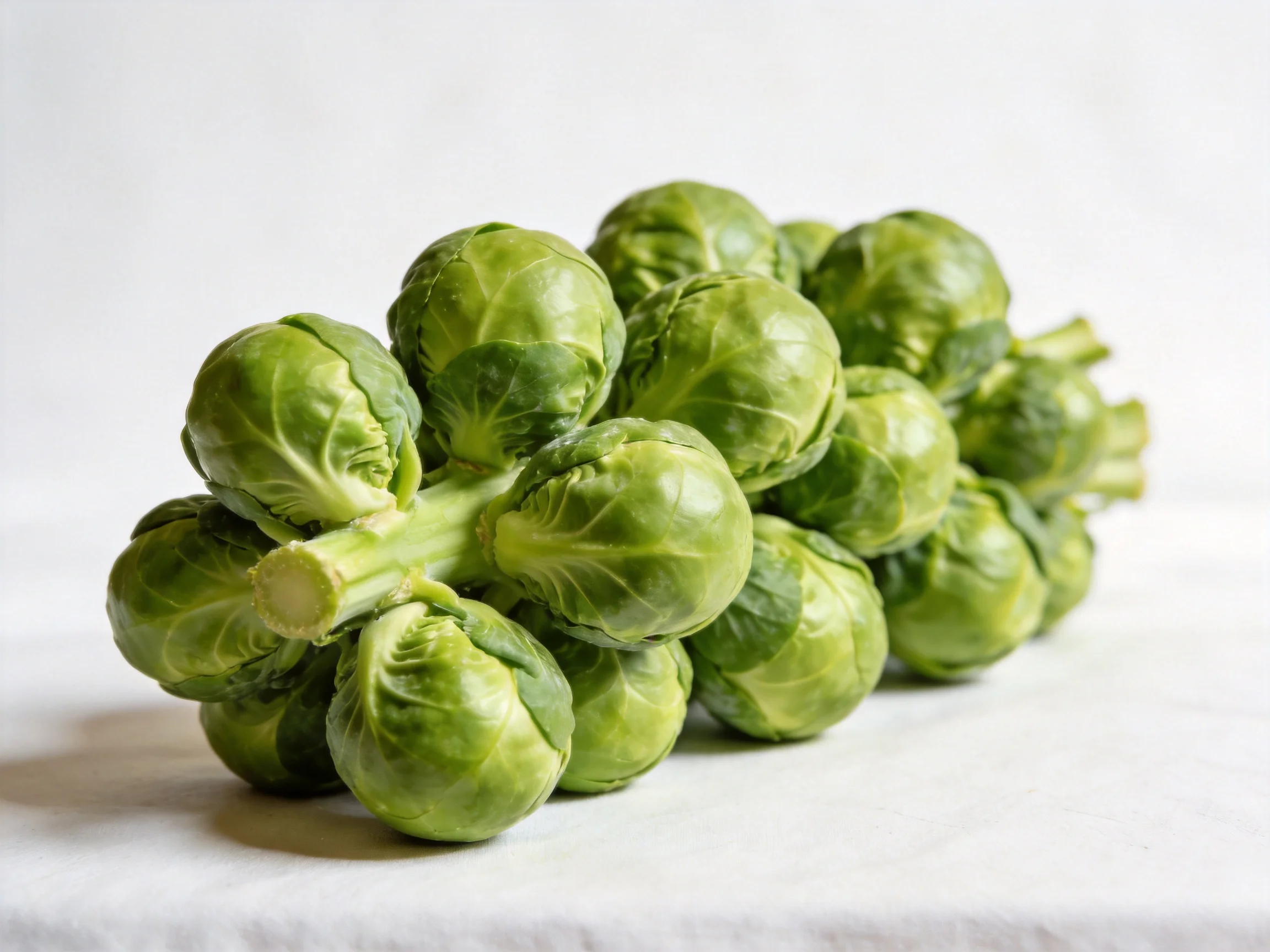 A cluster of fresh green Brussels sprouts arranged closely together