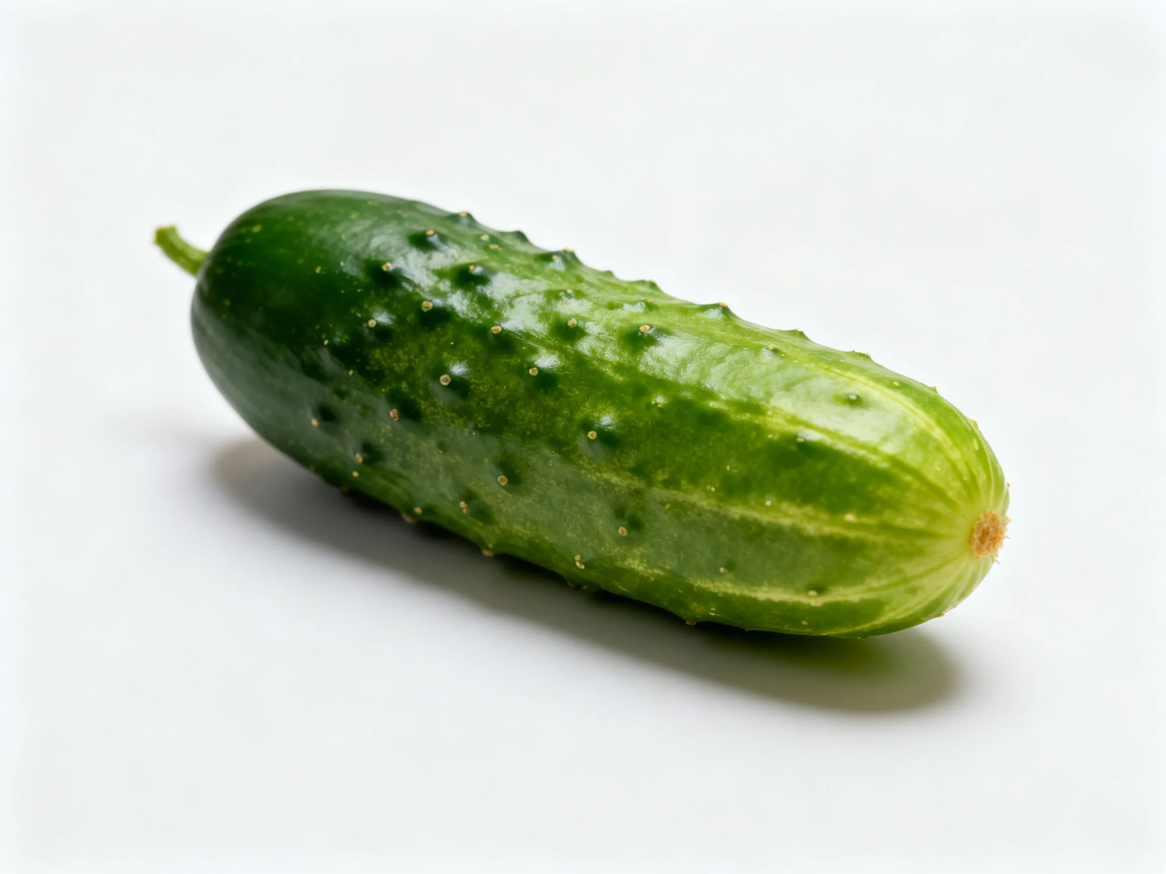 A fresh green cucumber with bumpy texture on white background
