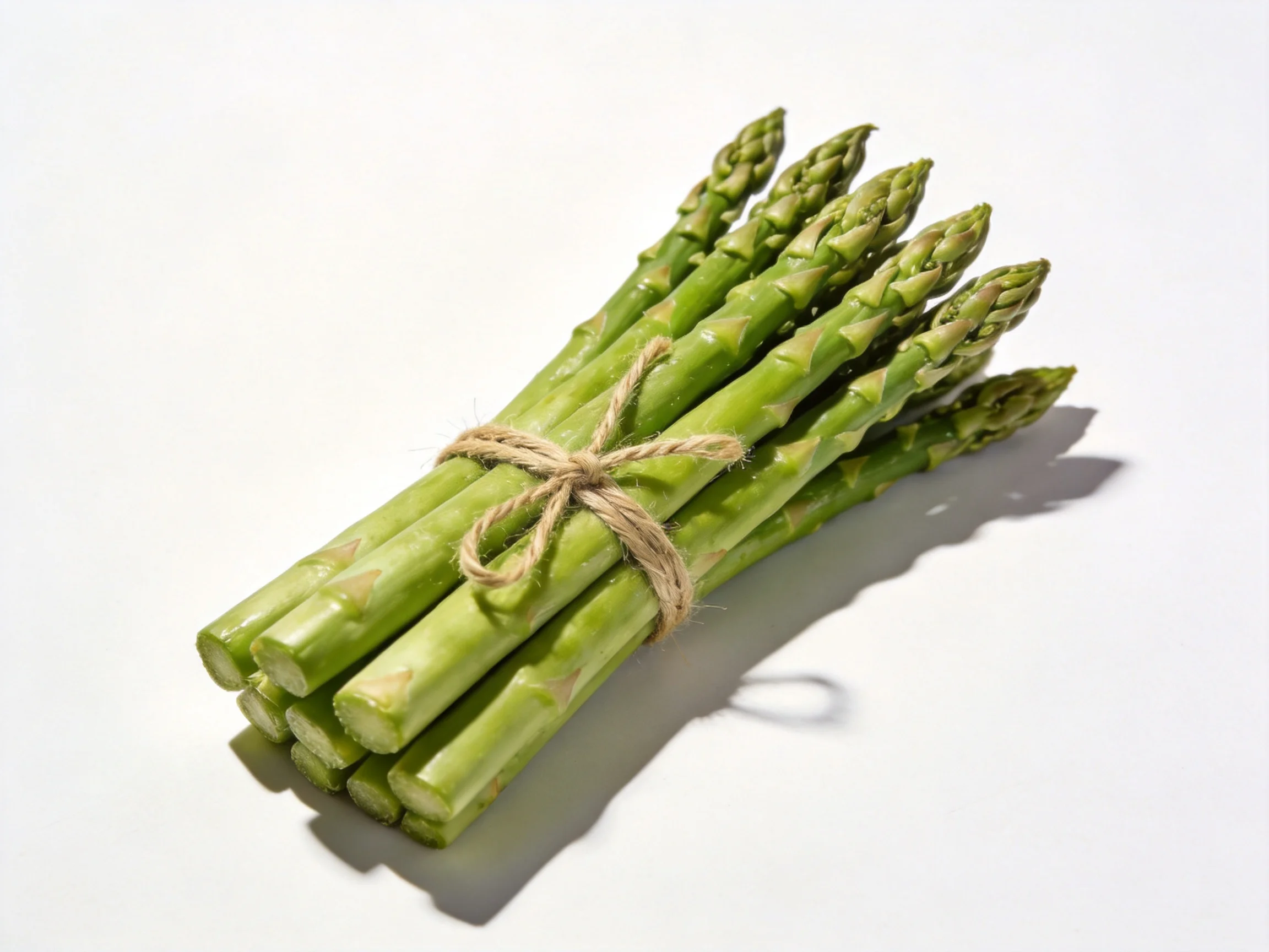 A neatly bundled bunch of fresh green asparagus