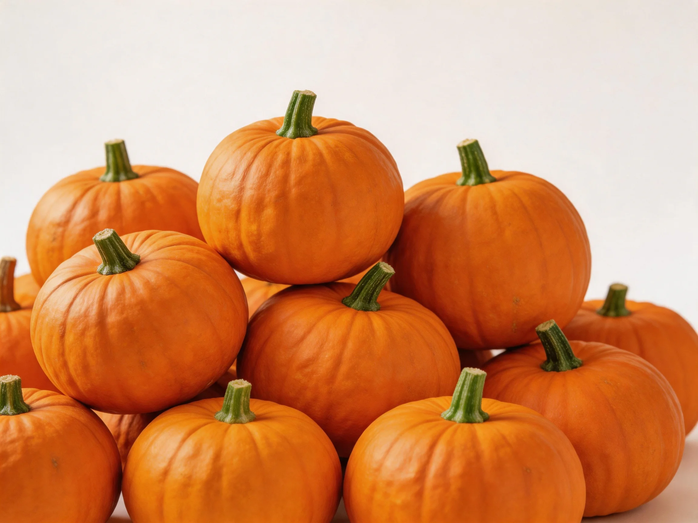 A pile of small orange pumpkins stacked in a pyramid formation