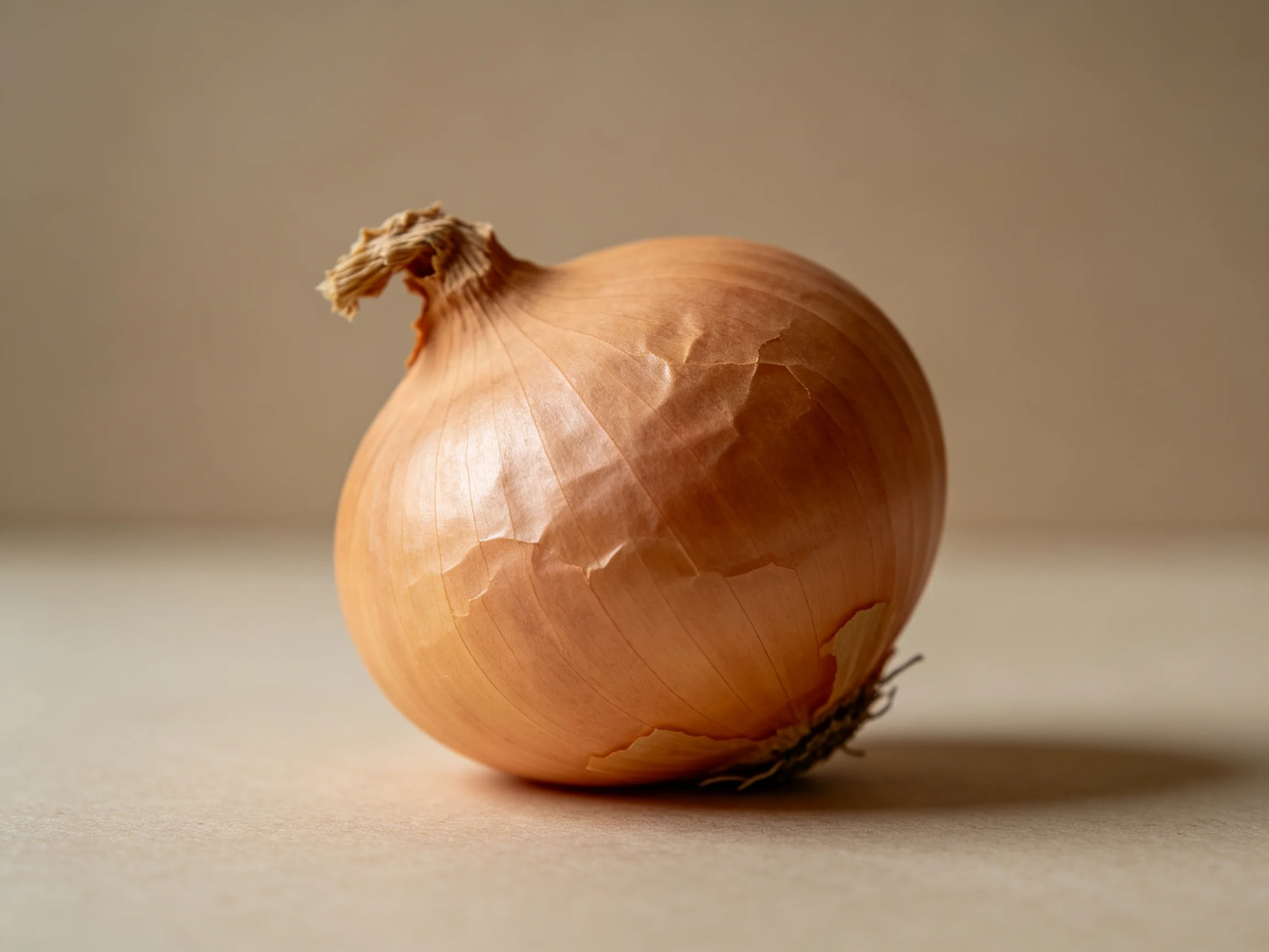 A single golden-brown onion with textured papery skin