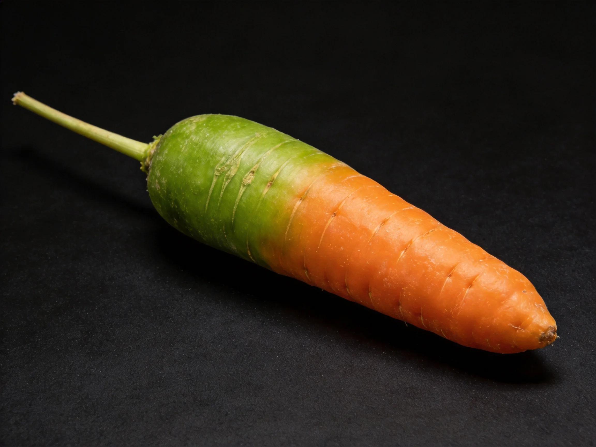 A uniquely hued carrot with green and orange color zones