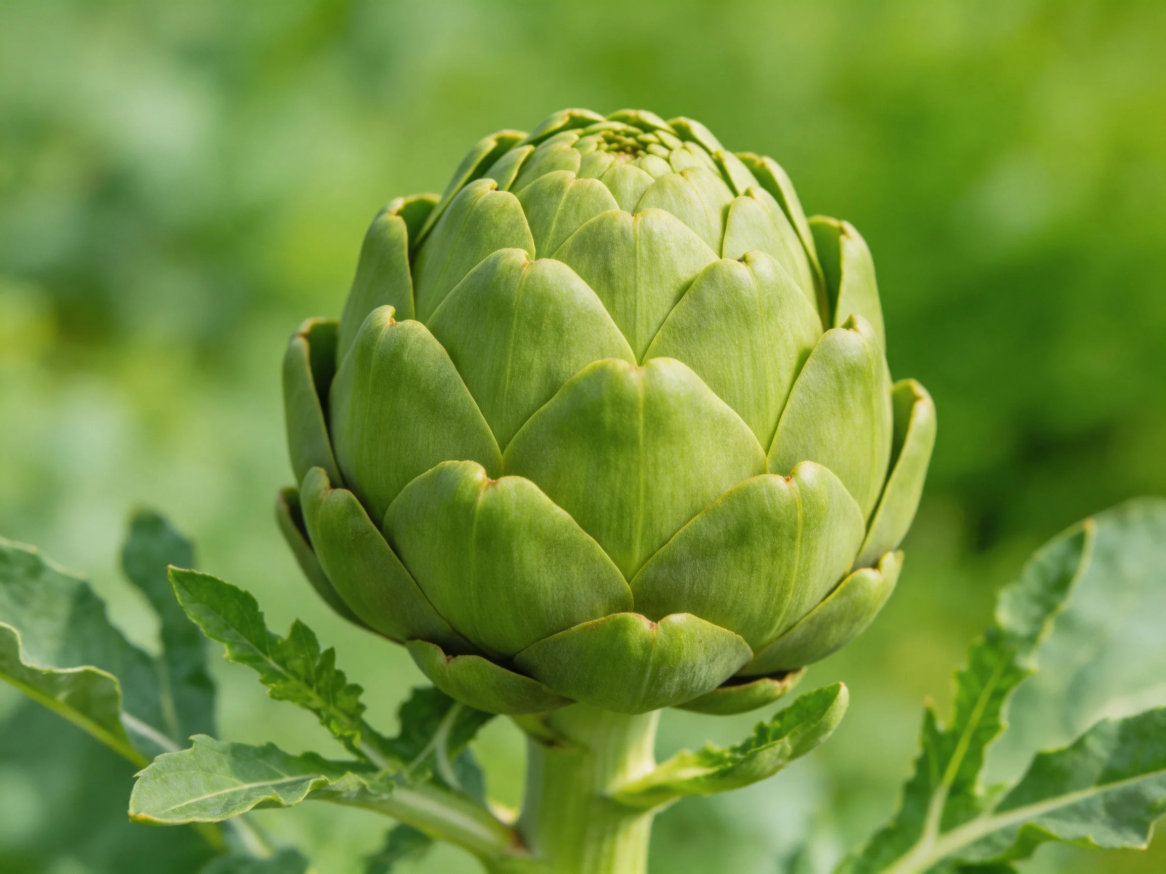 A vibrant green artichoke bud surrounded by lush foliage