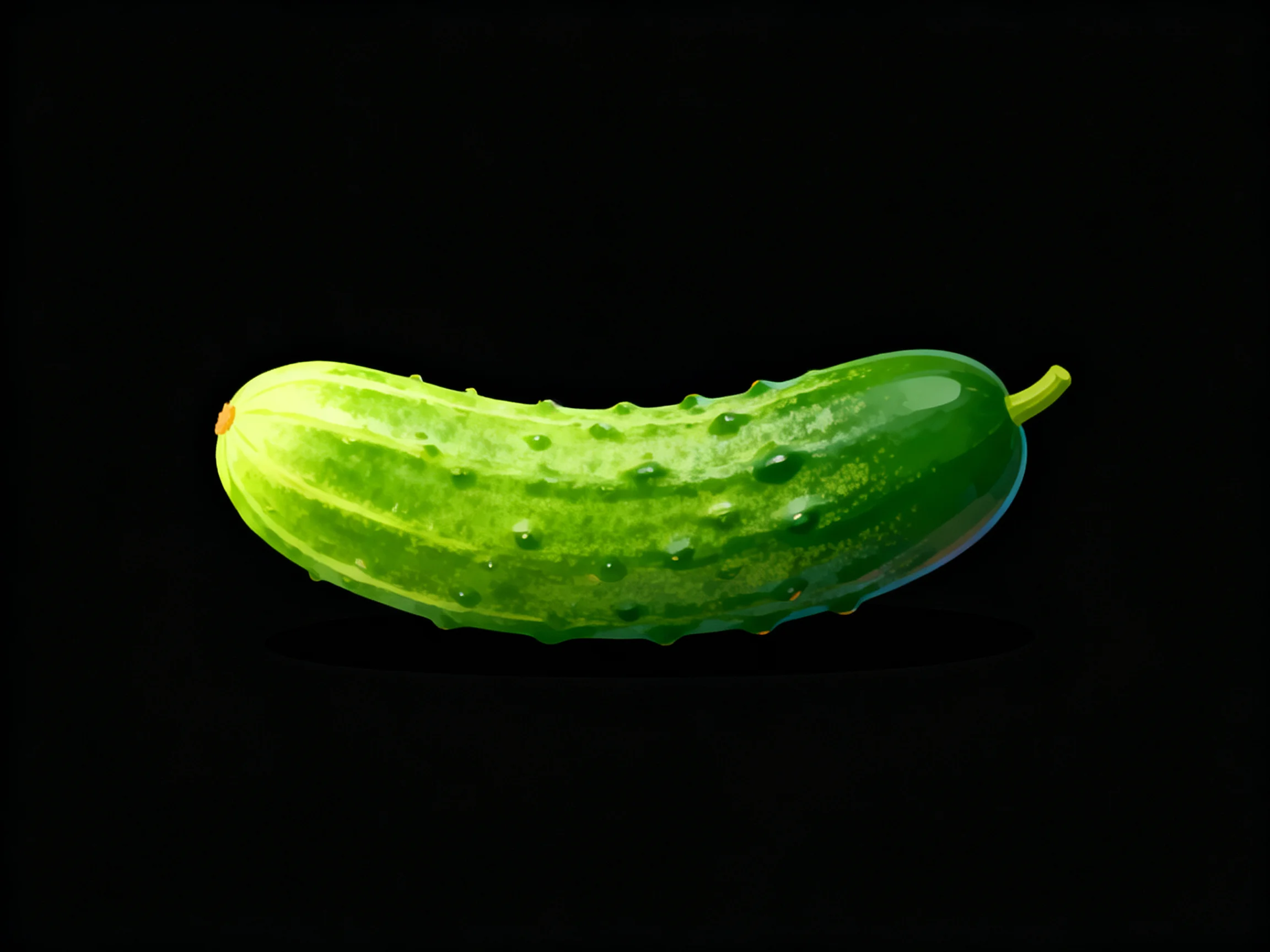 A vibrant green cucumber with textured bumps against a solid black background