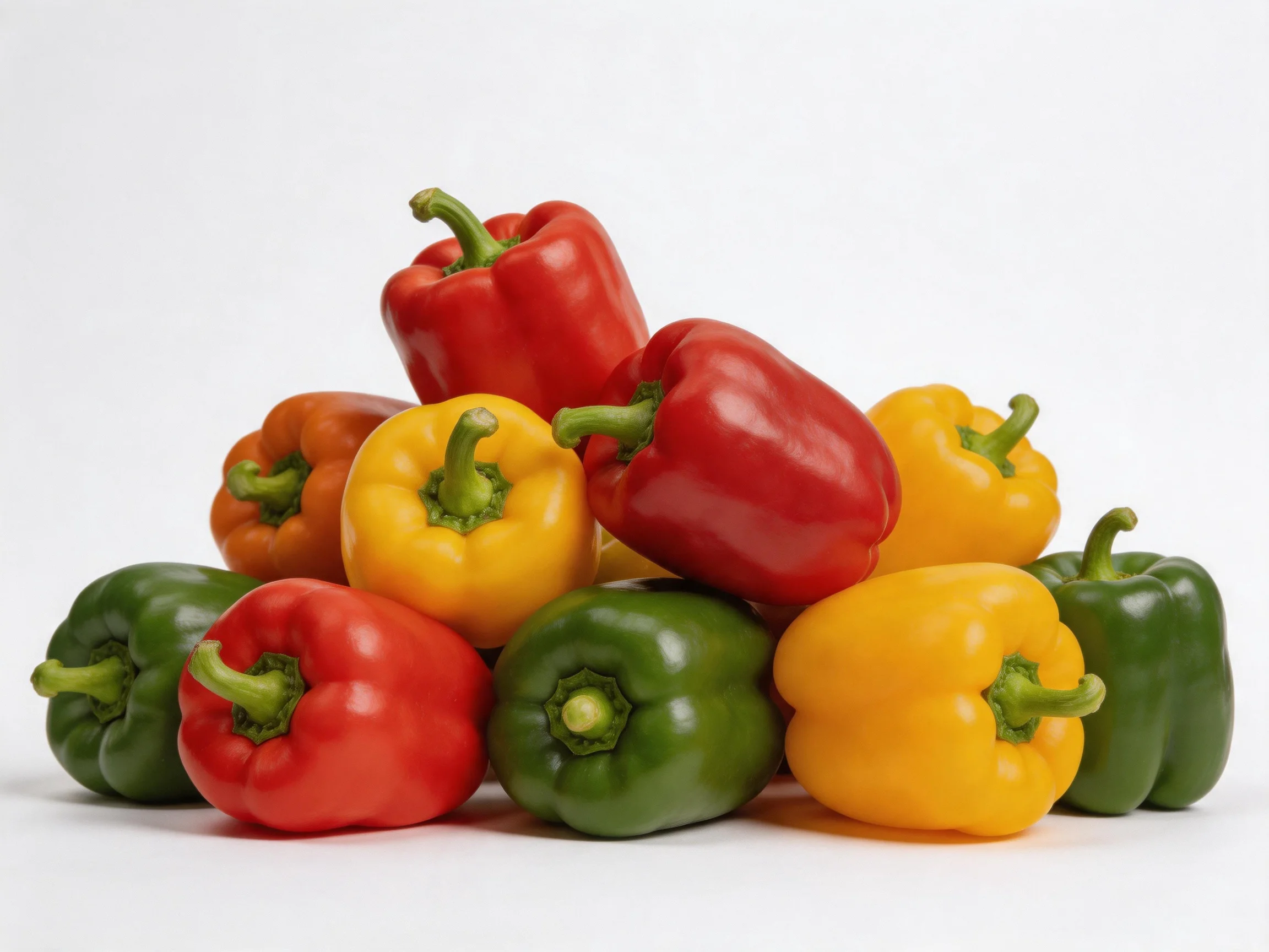 A vibrant pile of multicolored bell peppers arranged closely together
