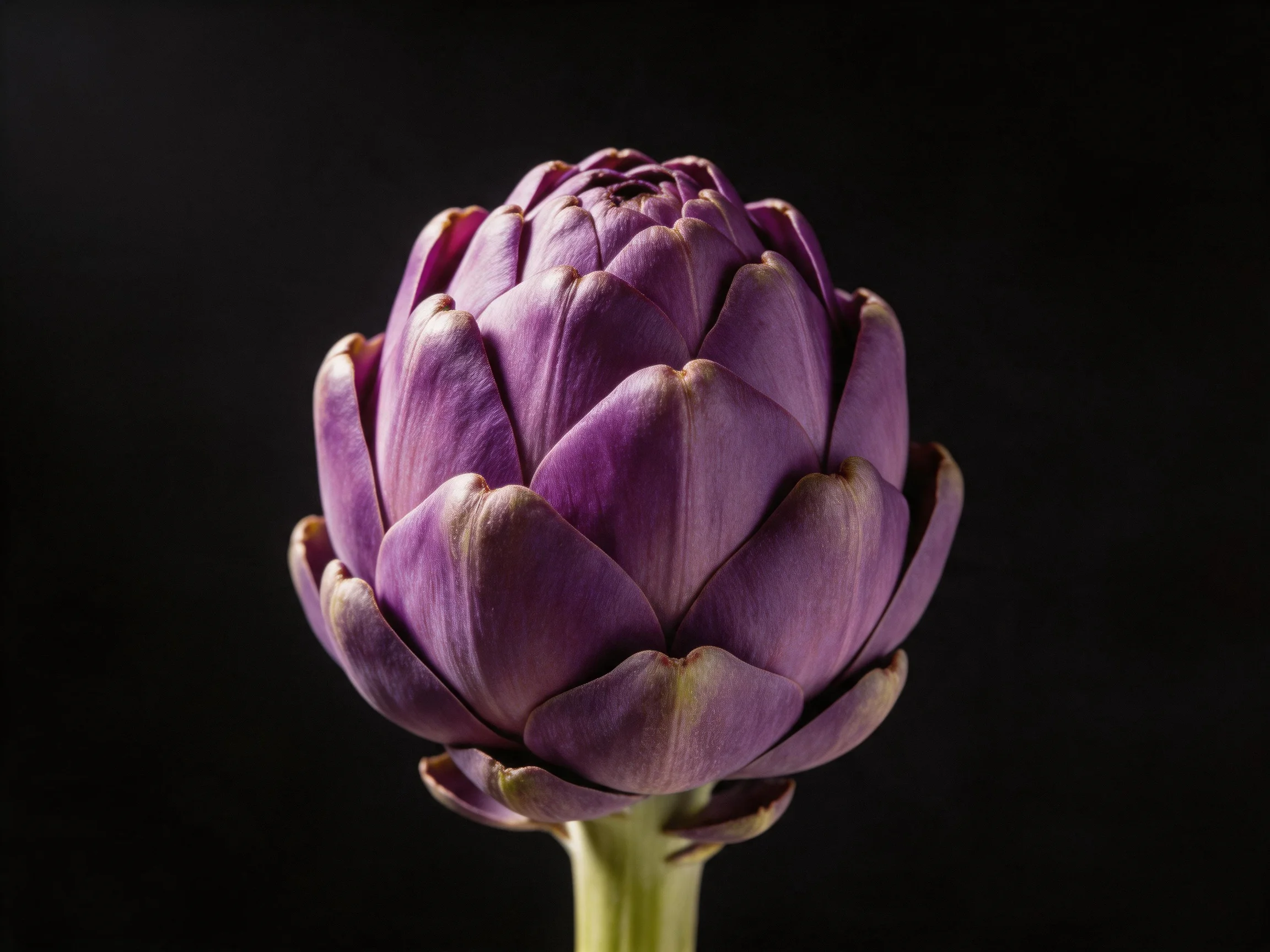 A vibrant purple artichoke bud with layered petals