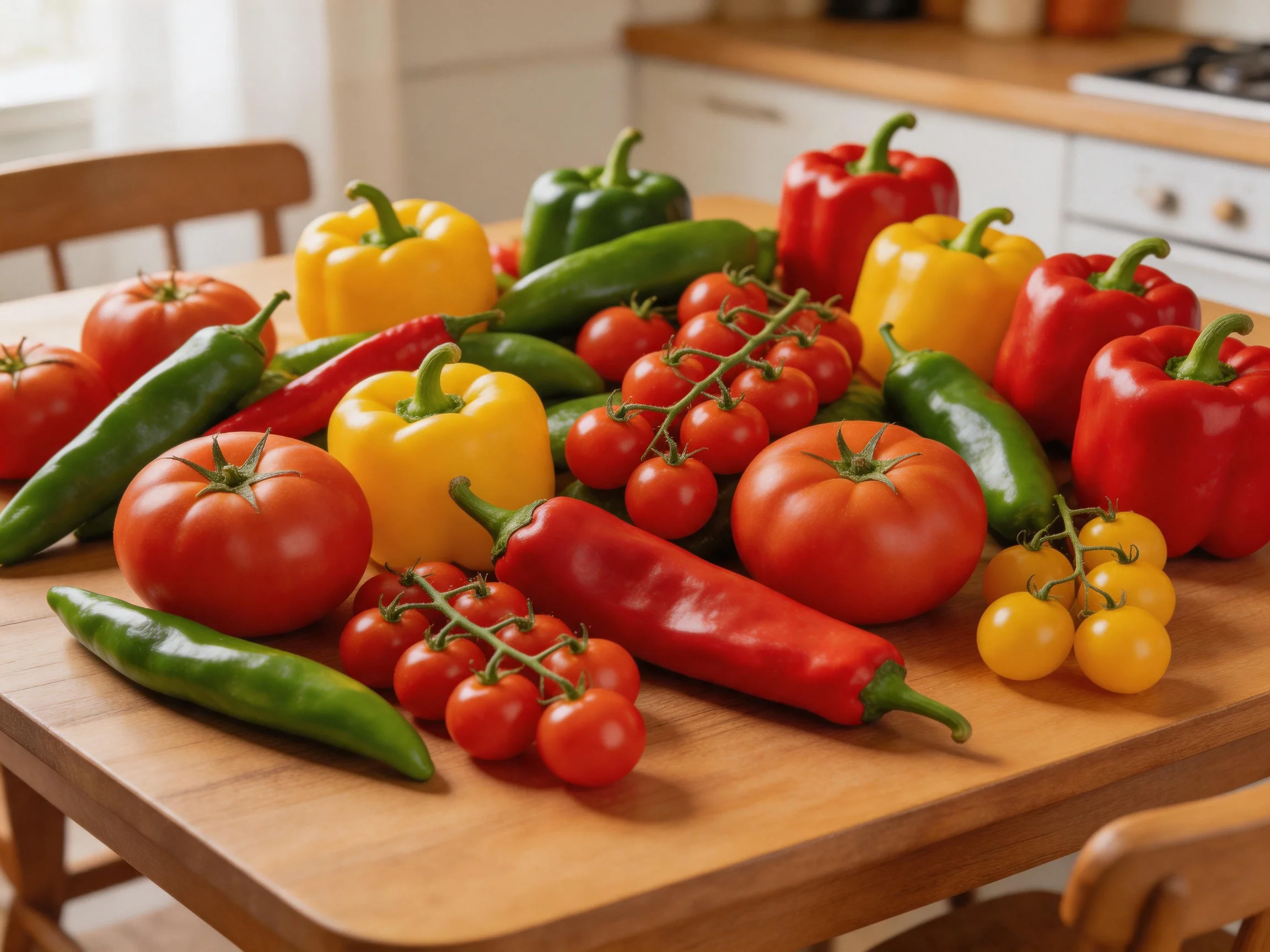 Abundant colorful vegetable assortment on wooden table