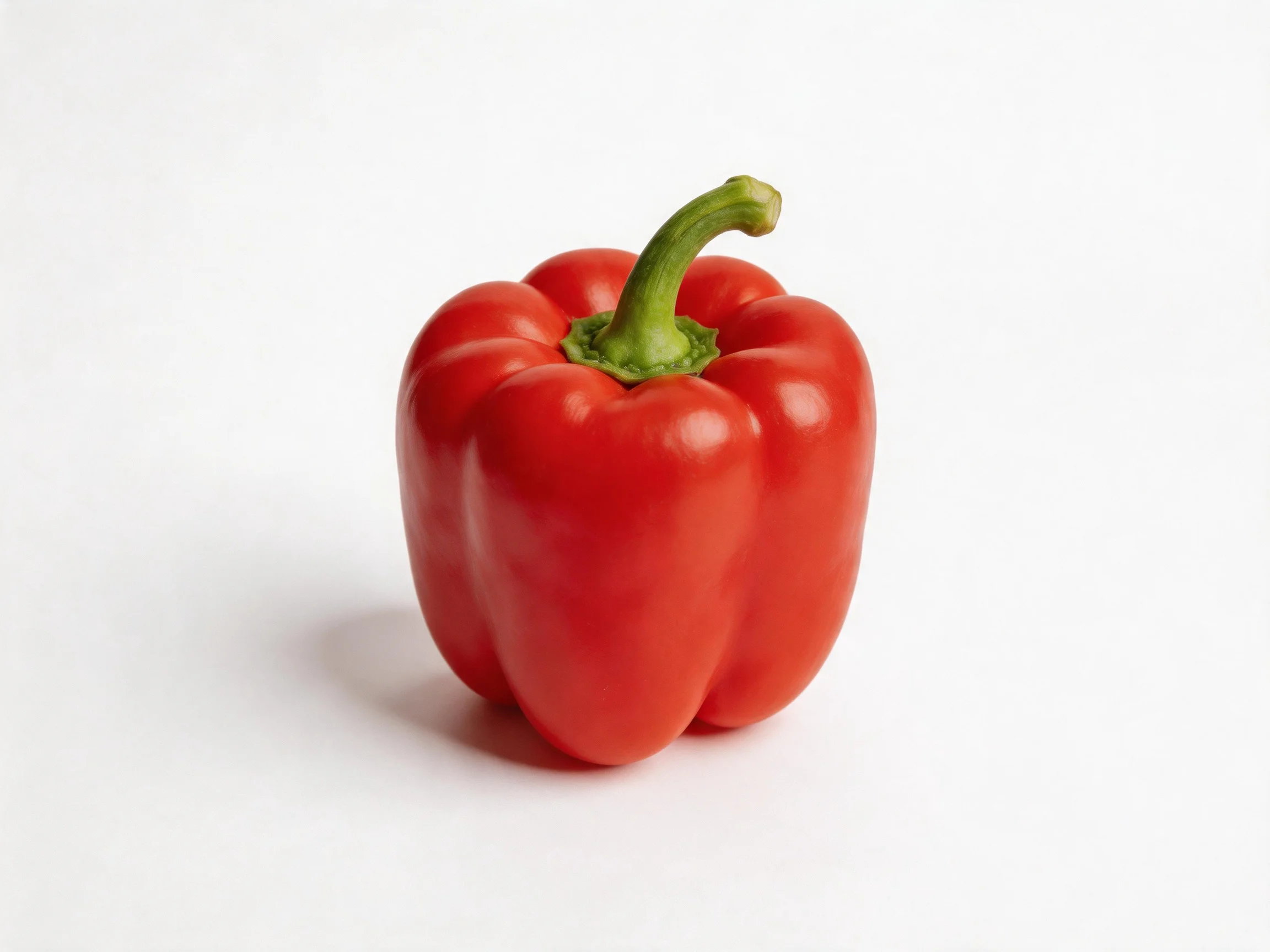 Bright red bell pepper with green curved stem