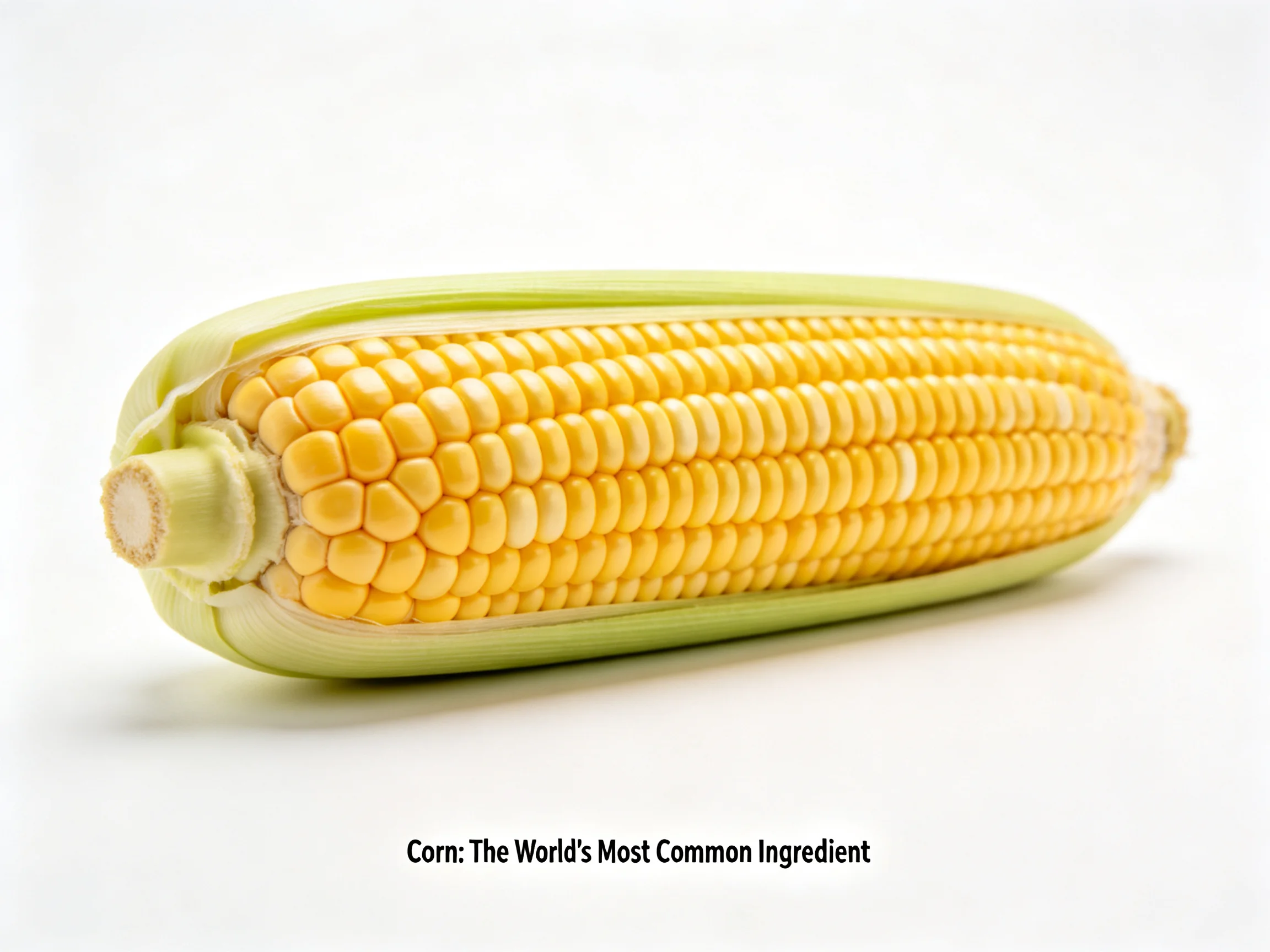 Bright yellow corn ear with green husk partially removed