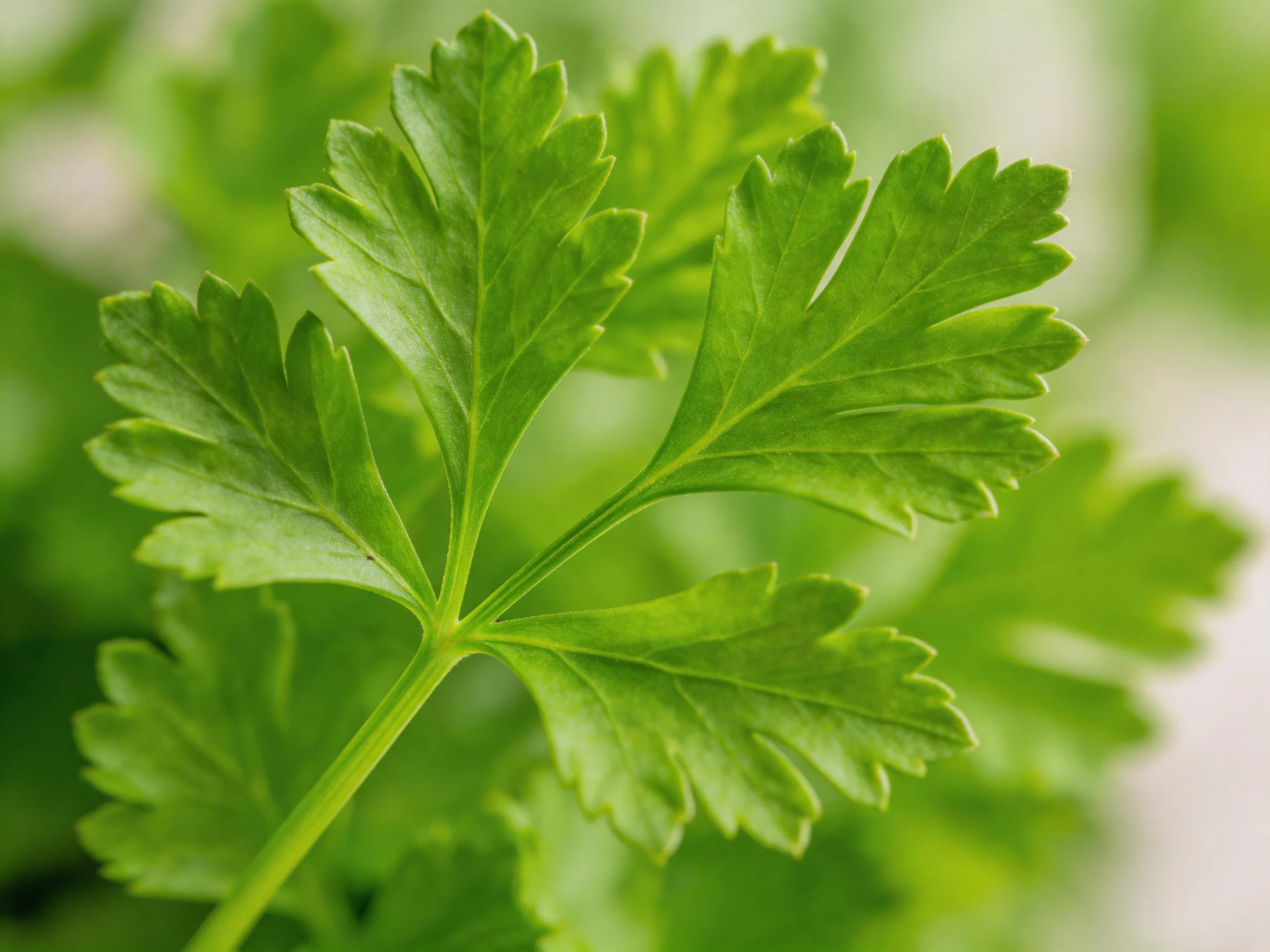 Close - up of vibrant green herb leaves with serrated edges