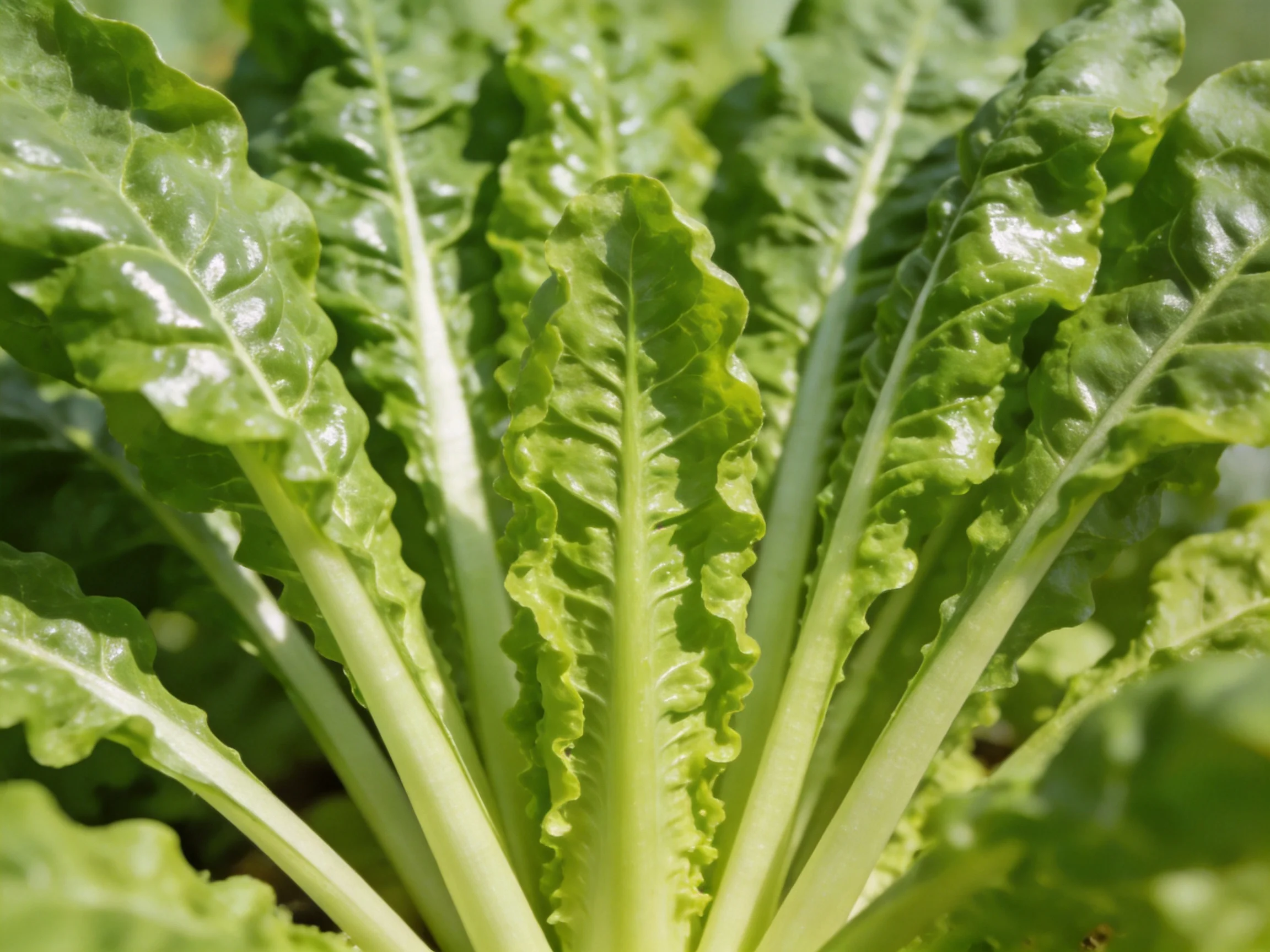 Close-up view of fresh green leafy vegetable with wavy textured leaves.