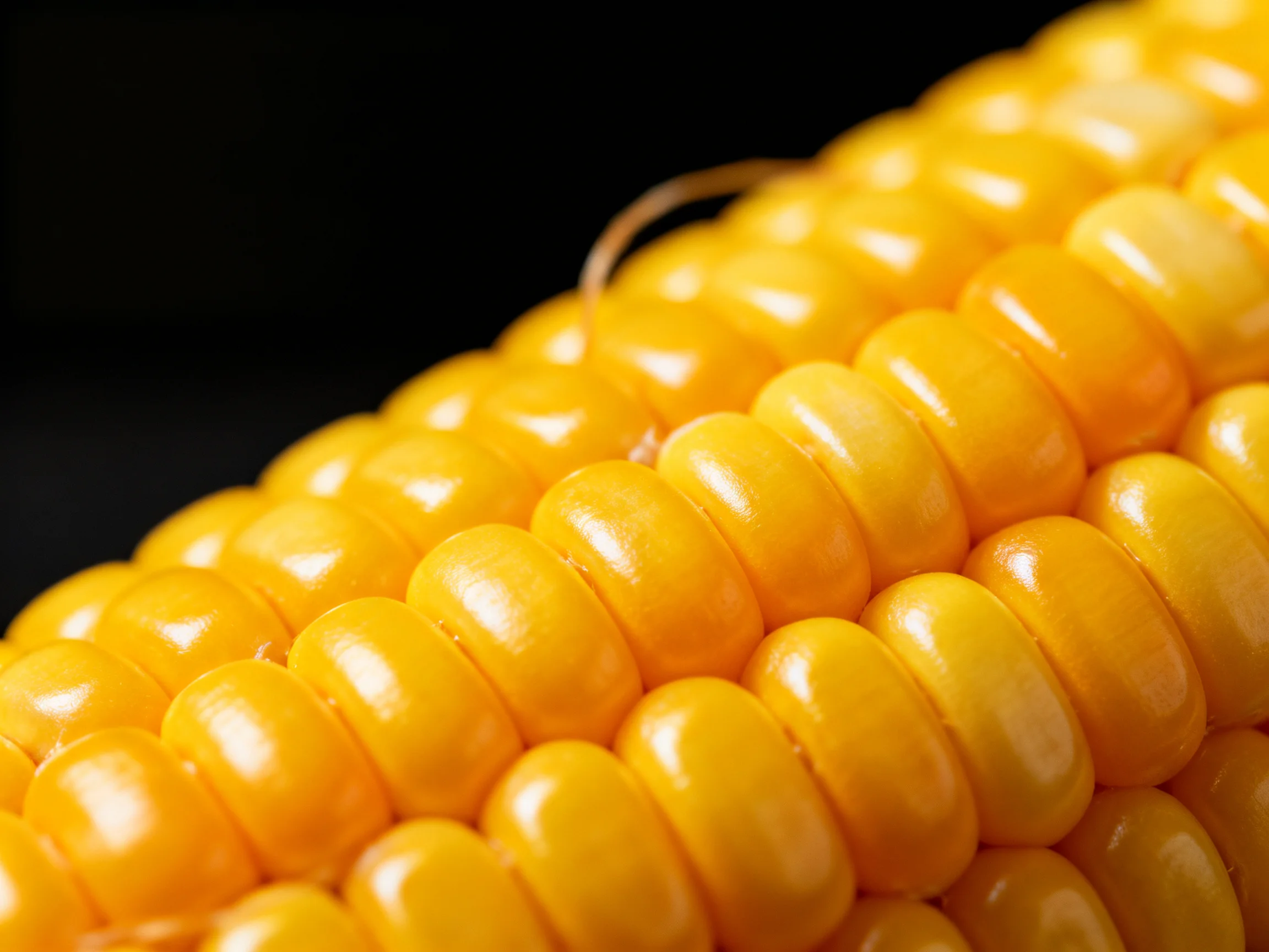 Close - up view of glossy golden corn kernels with uniform shape
