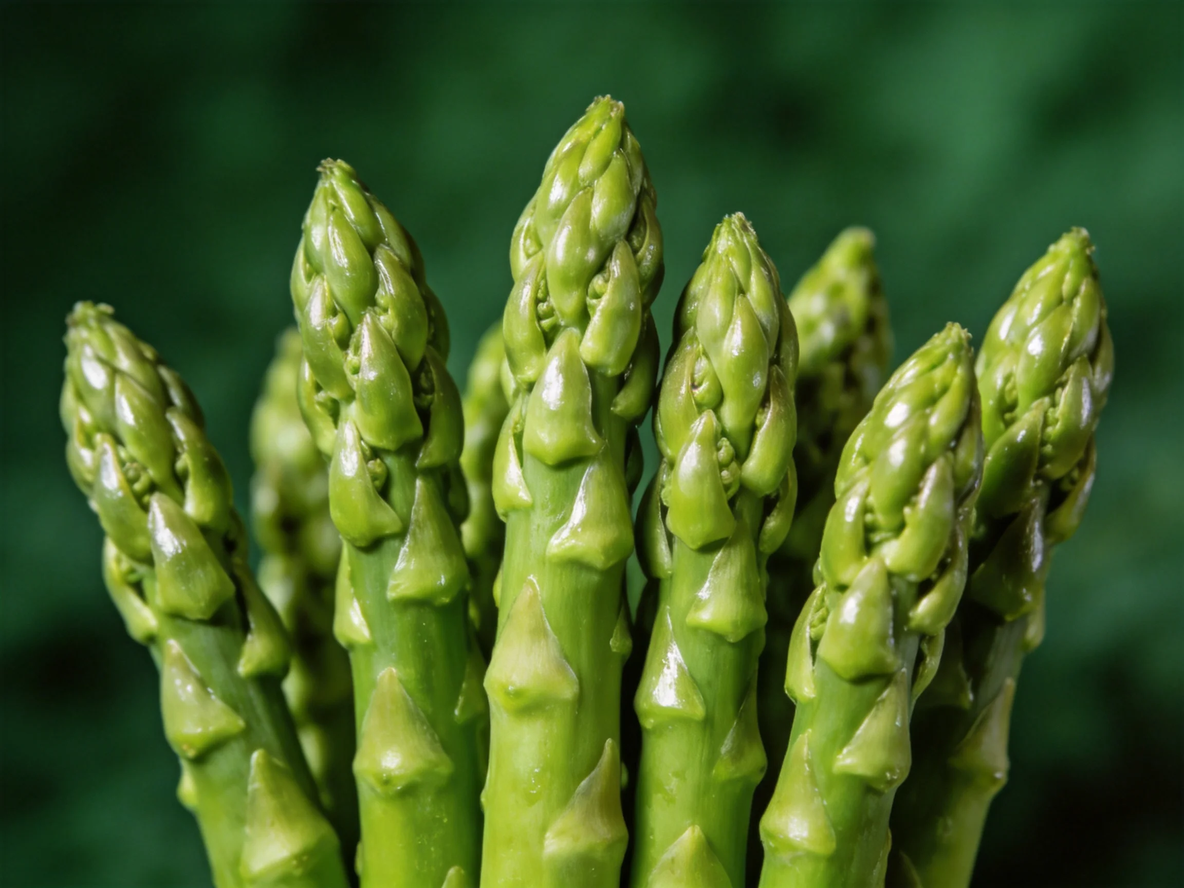 Cluster of fresh green asparagus spears with glossy appearance