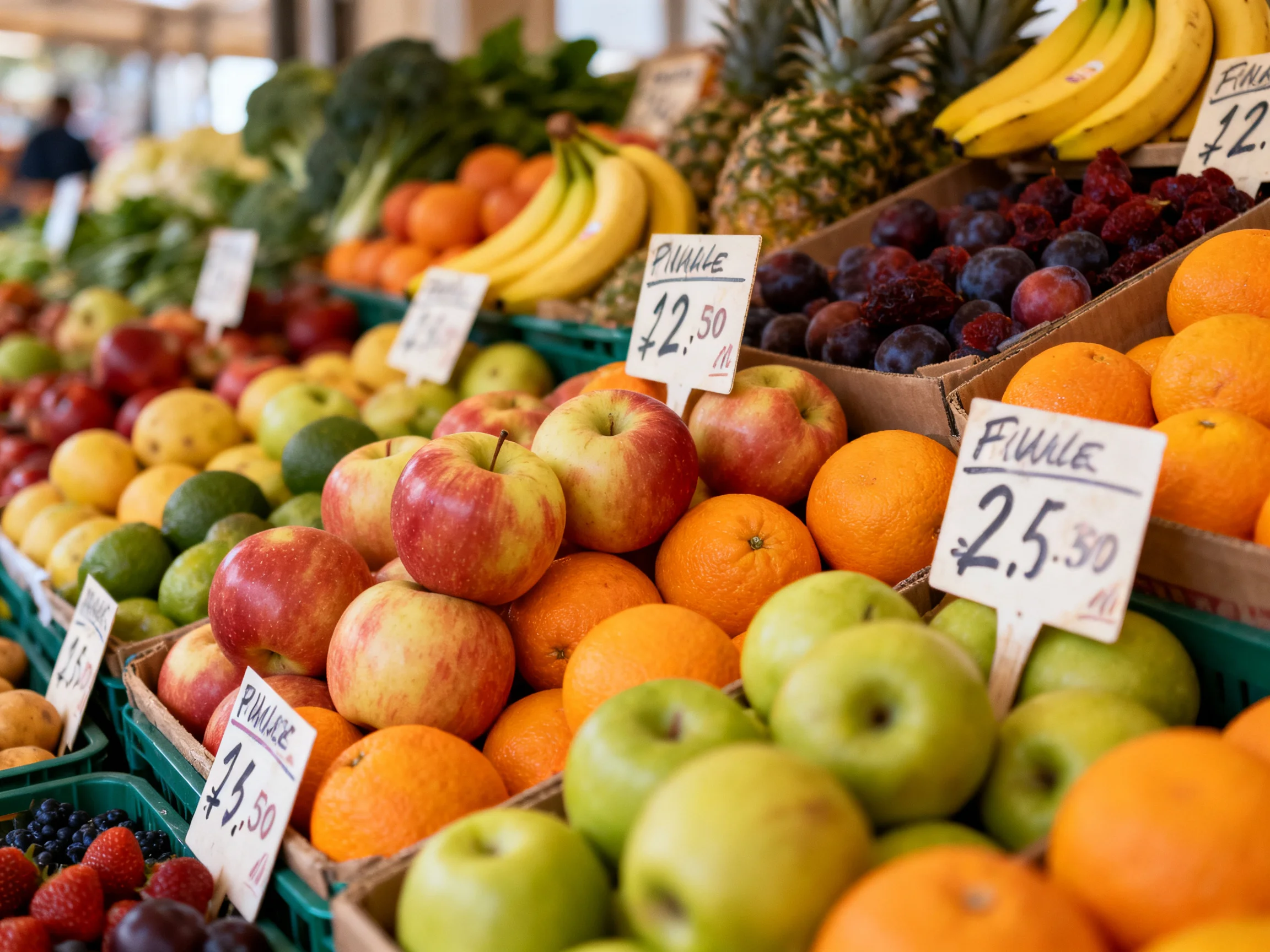 Colorful Fruit Variety Displayed at Market Stall