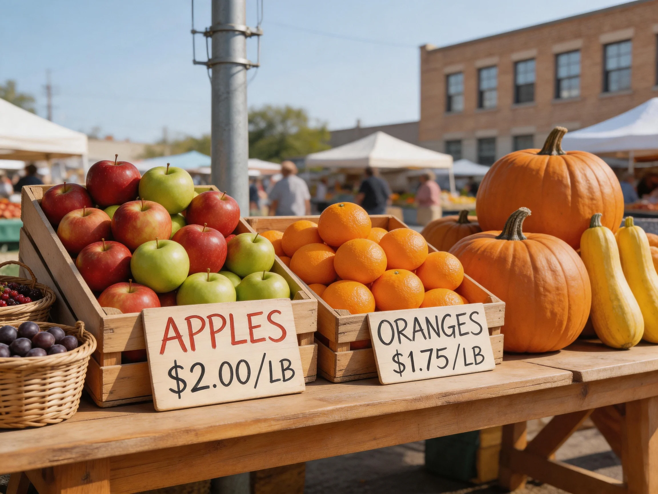 Farmers Market Display: Fresh Fruits and Vegetables for Sale