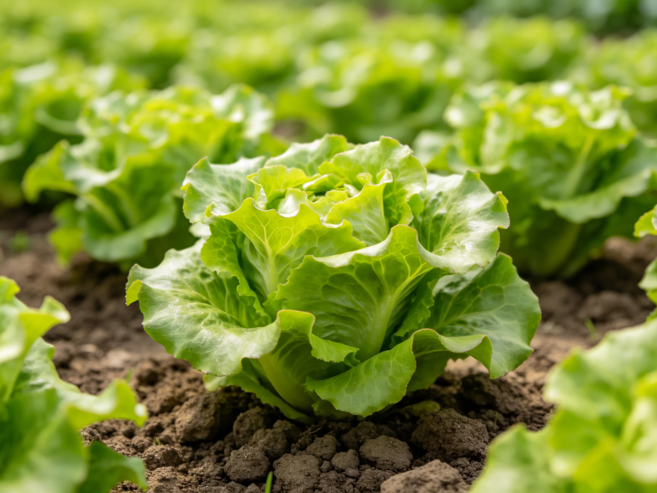 Fresh Green Lettuce Plants Thriving in Nutrient-Rich Dark Soil