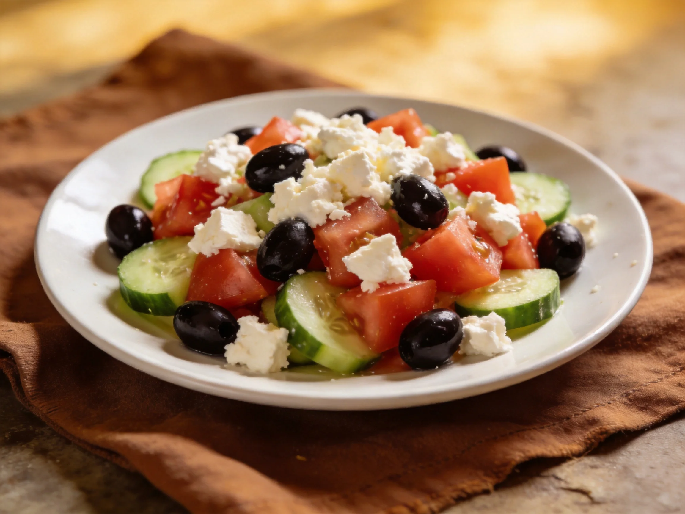 Fresh Mediterranean Salad with Tomatoes, Cucumbers, Olives, and Feta