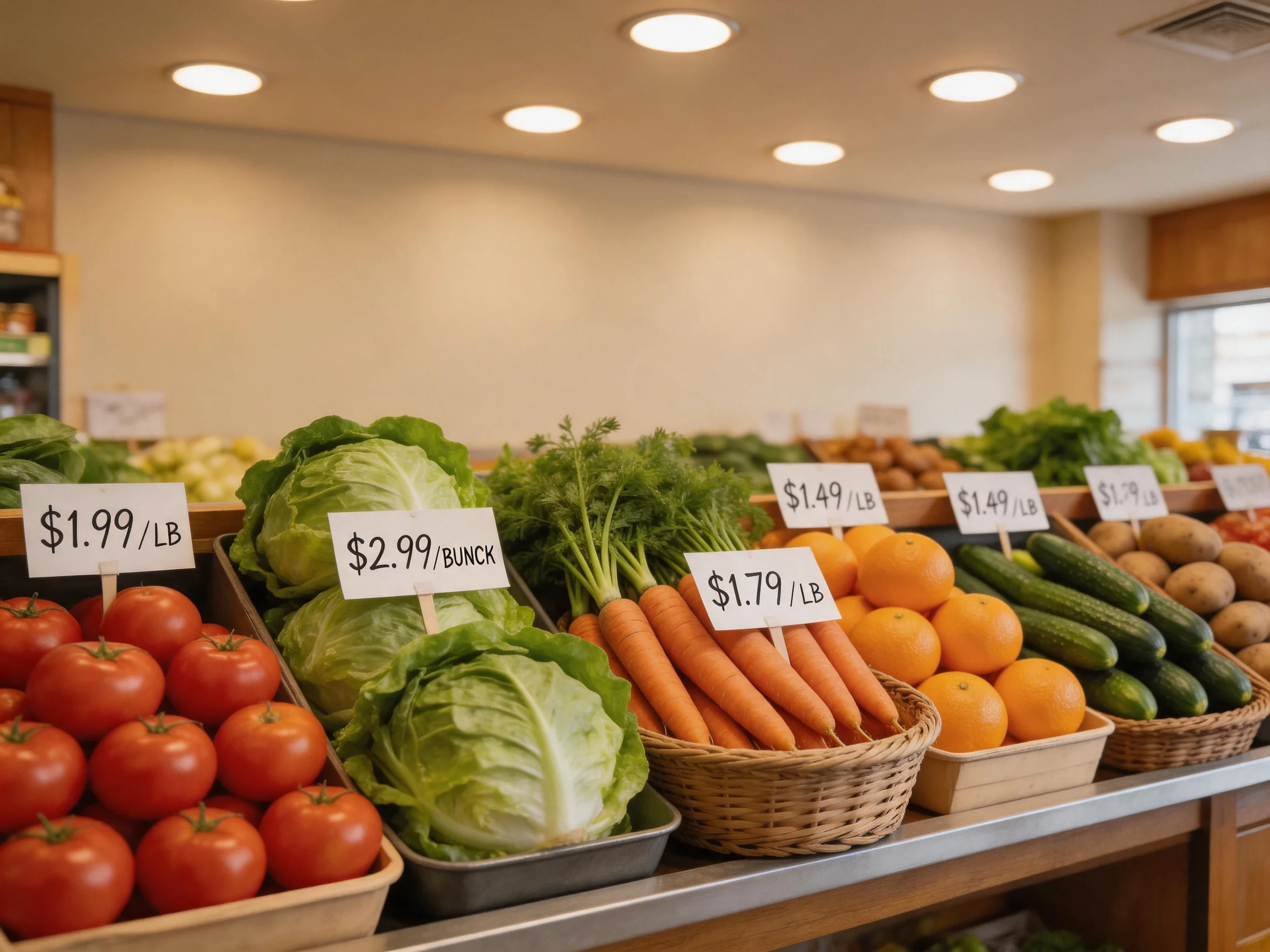 Fresh Produce Display with Colorful Vegetables and Fruits