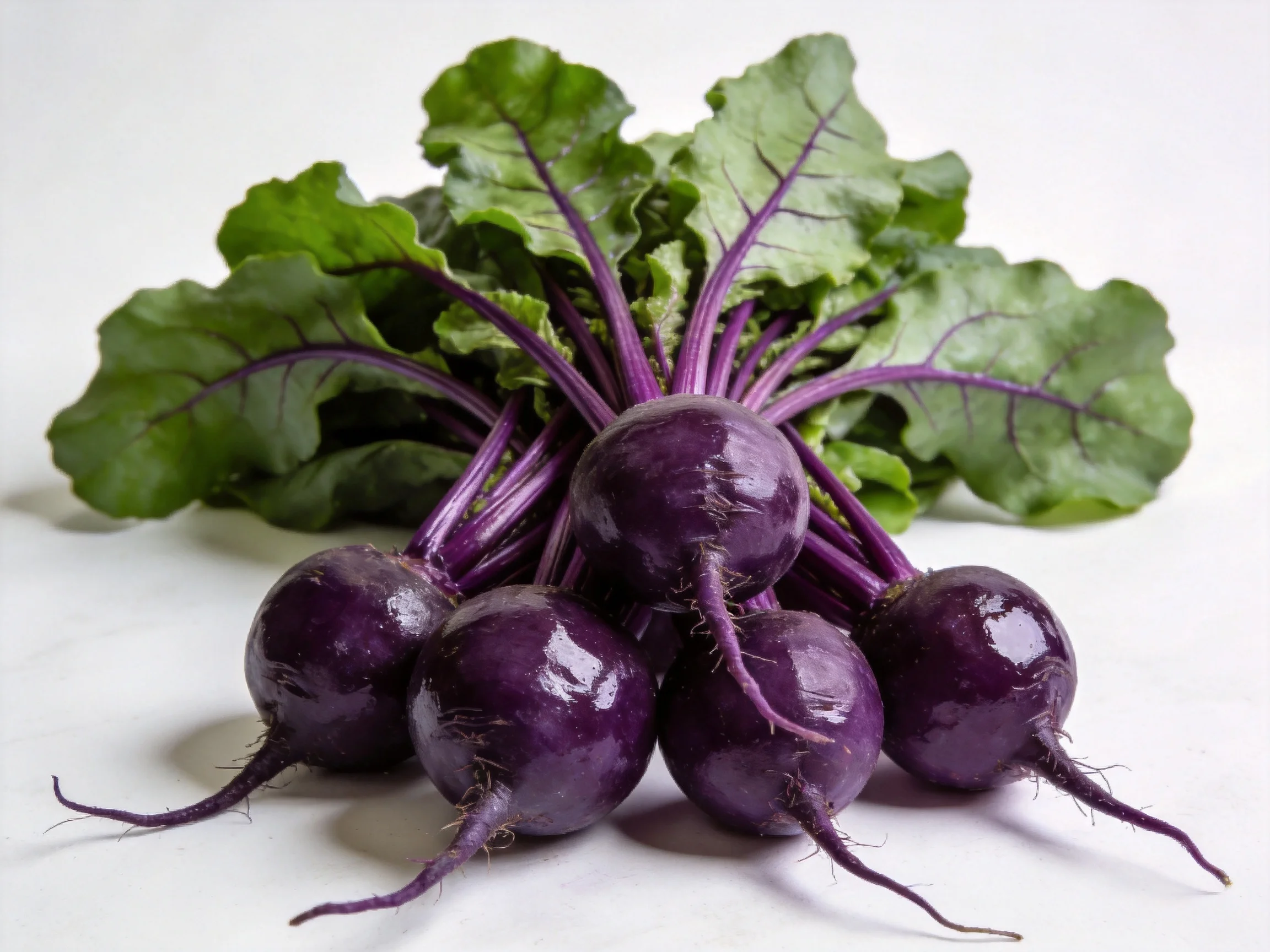 Fresh bunch of vibrant purple beets with lush green foliage