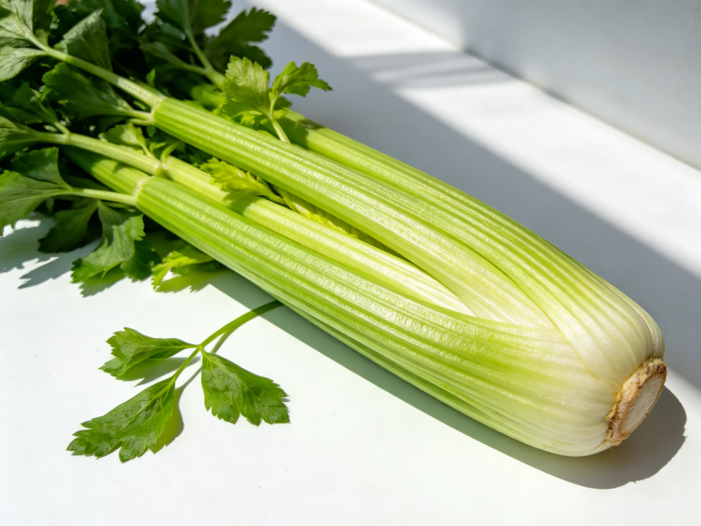 Fresh celery bunch with vibrant green stalks and leafy greens