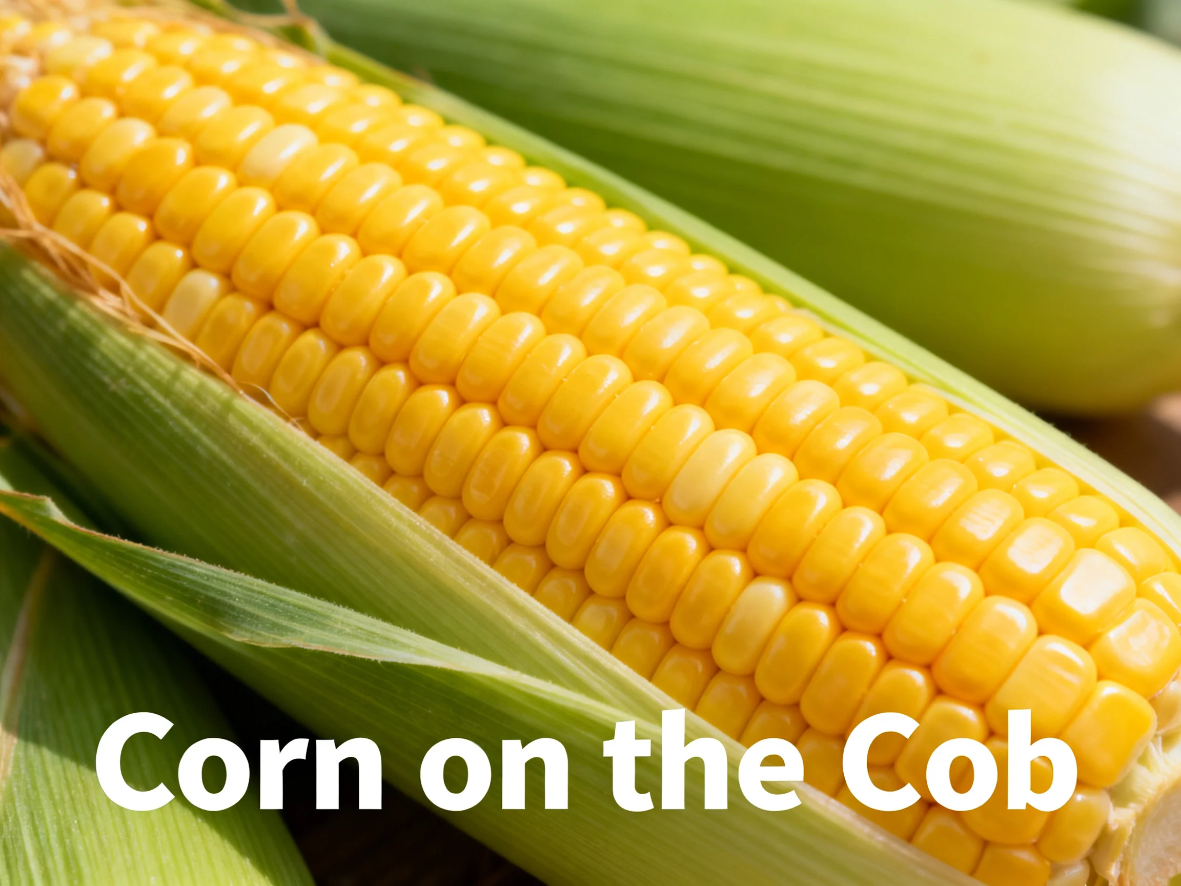 Fresh golden-yellow corn on the cob with green husks